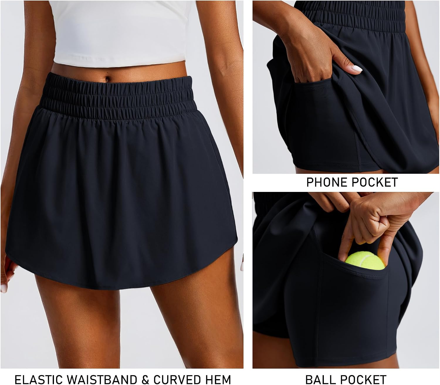 Detalle 2 de PINSPARK Women's Tennis Skirt High Elastic Waisted with 2 Pockets and Curved Hem