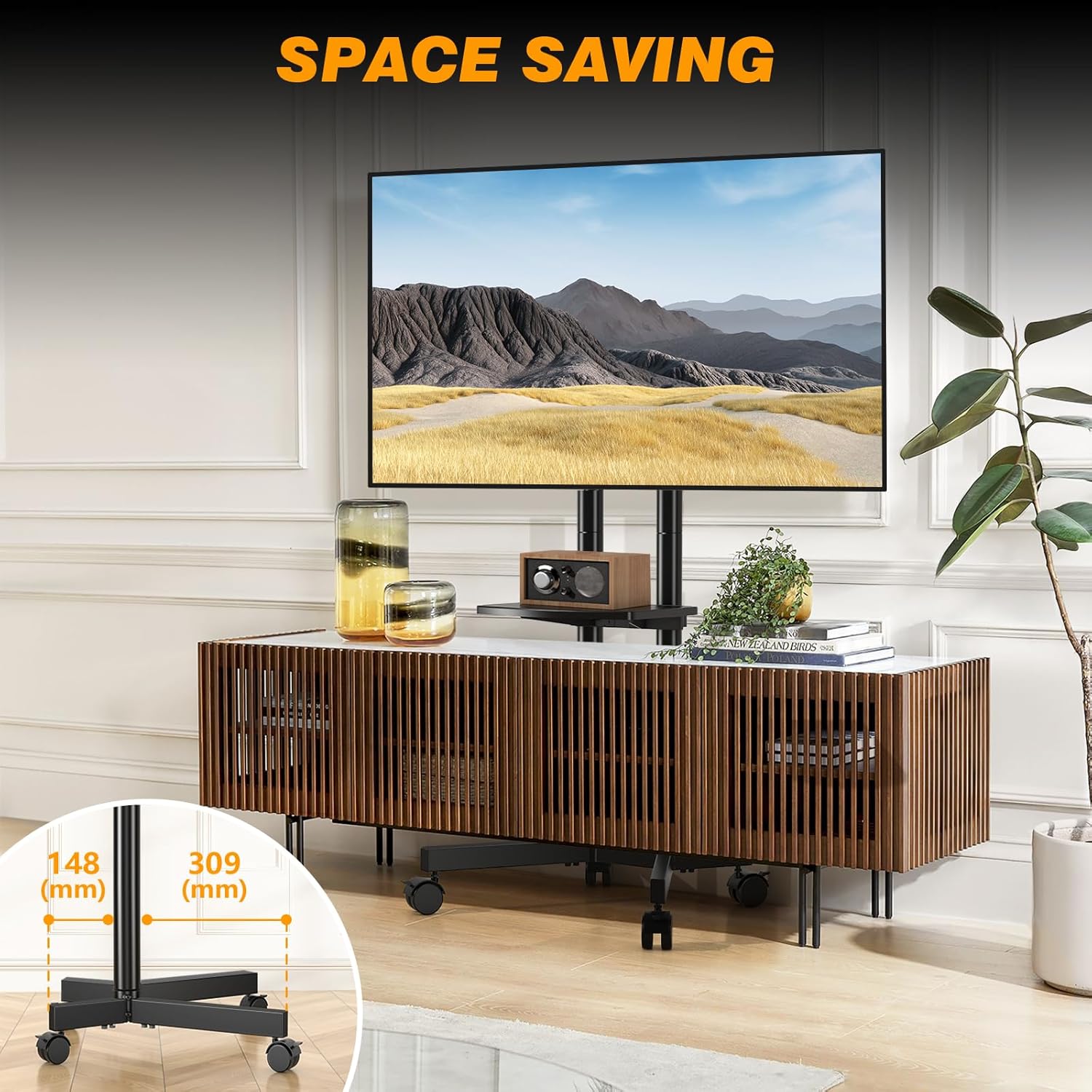 Thumbnail 4 de Support TV sur pied TVON avec roulettes et étagère (32 à 75 pouces, jusqu’à 40 kg, VESA 400x400)