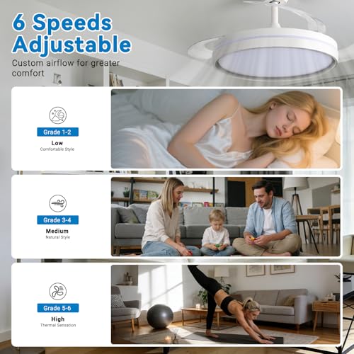 Detalle de EXTRASTAR 106 cm Ventilatore da Soffitto con Luce e Pale Retrattili: Silenzioso, 6 Velocità, Telecomando e Motore DC
