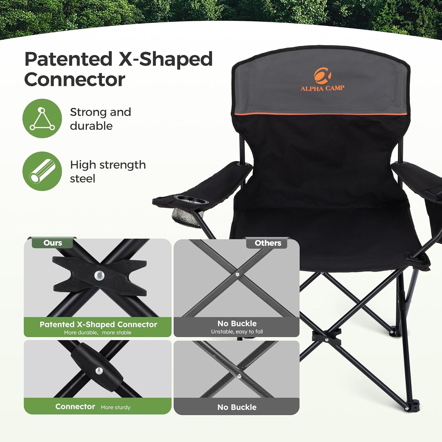 Thumbnail 3 de LET'S CAMP 2 Pack Folding Camping Chairs with 3-Can Cooler Bag (Black)