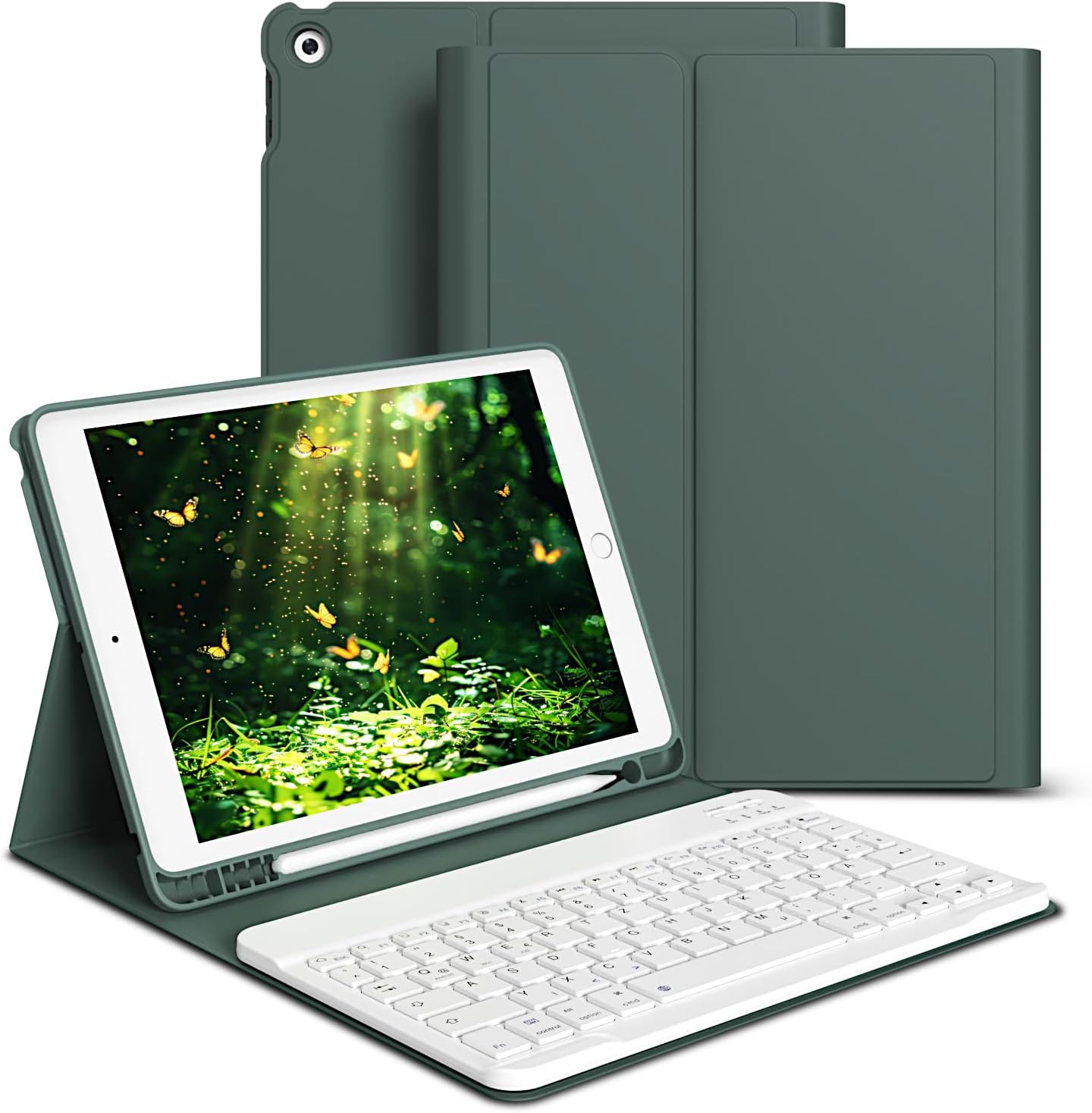 Detalle de GKABXY Hülle mit Tastatur für iPad 9/8/7 10,2 Zoll Nachtgrün