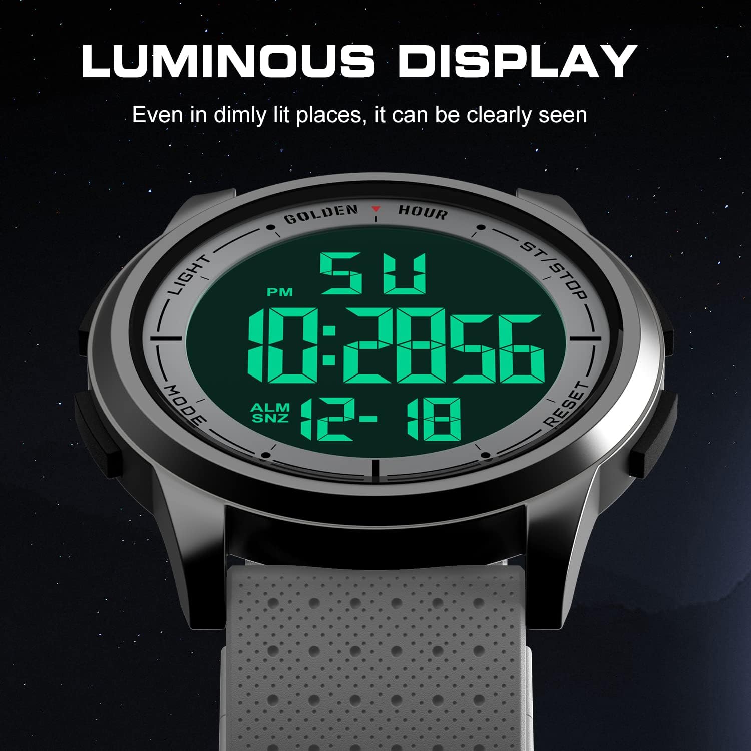Detalle de GOLDEN HOUR Ultradünne Minimalistische Sportuhr – wasserdicht, digitalesDisplay, 43 mm Stahlgehäuse