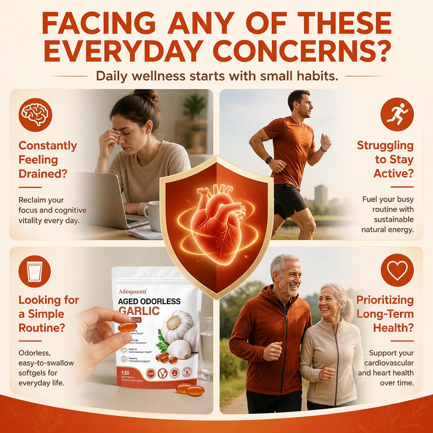 Detalle 1 de Adeqauom Aged Garlic Extract Softgels, 1200 mg, with Ubiquinol and Vitamin K2