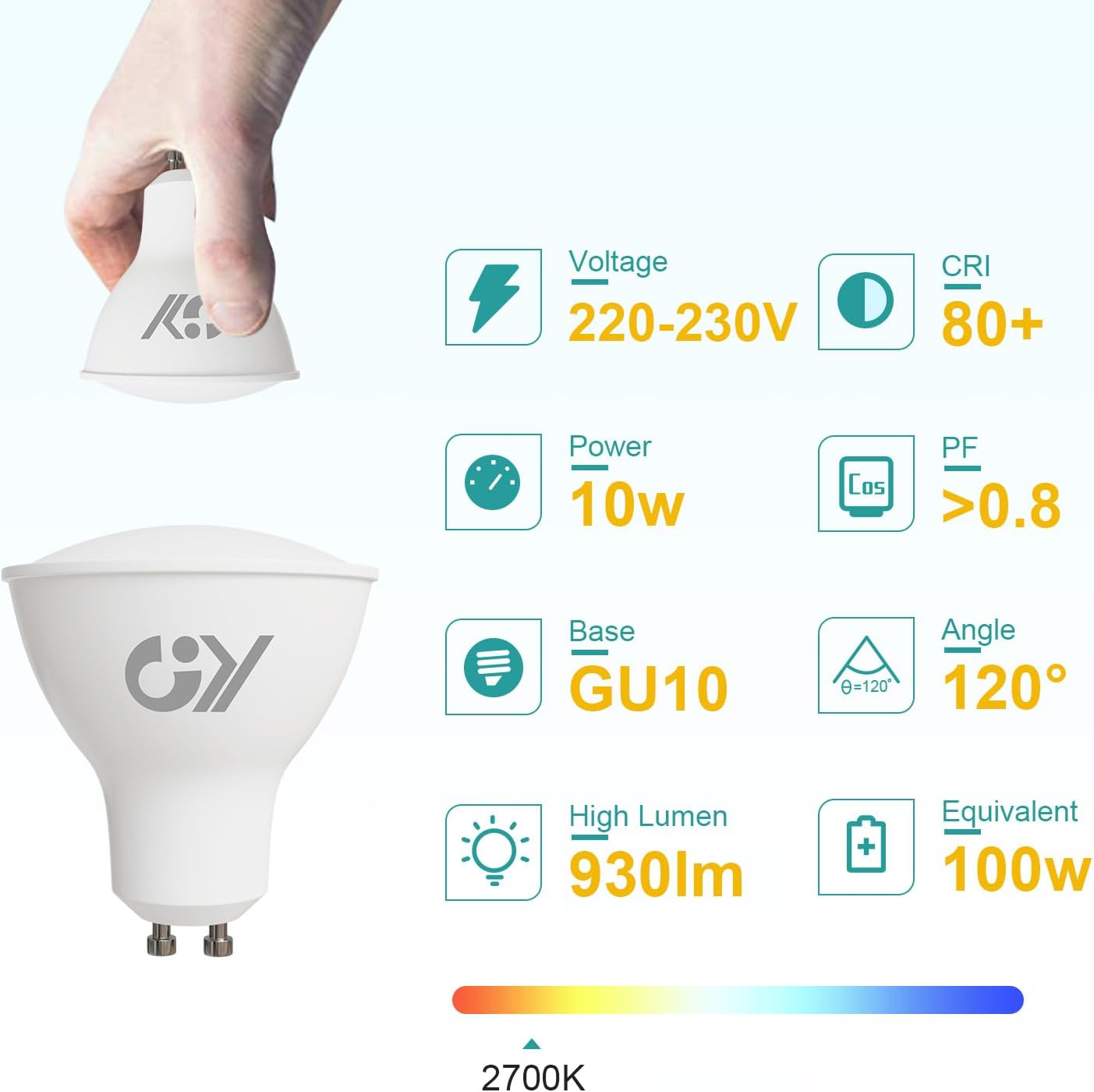 Detalle 2 de GY Bombillas LED GU10 10W 2700K
