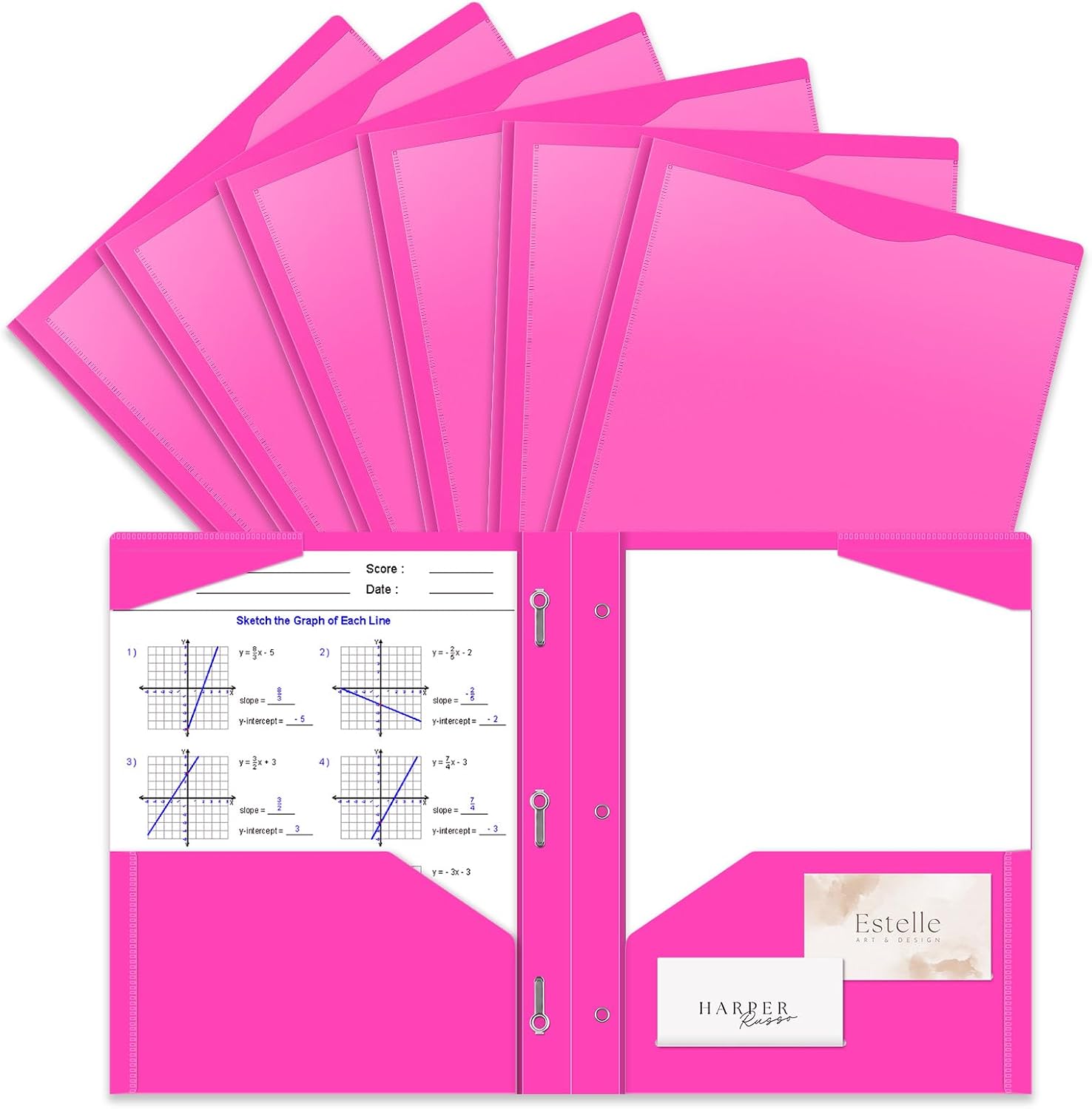 Detalle de Briartw TT796A8 Letter-Size Plastic Pocket Folders, Pink, 6-Pack with 3 Prongs