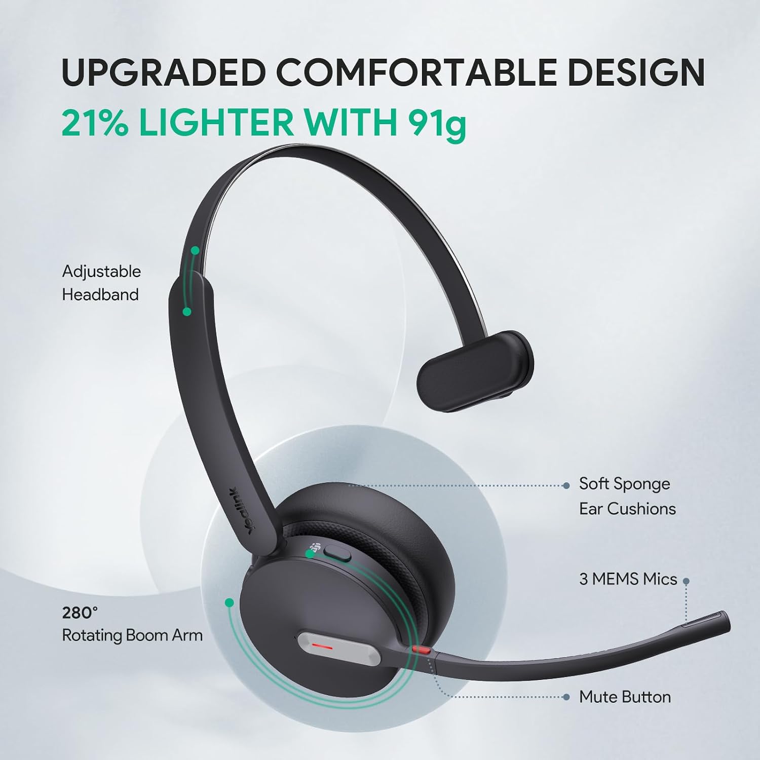 Thumbnail 6 de Yealink BH70 Mono Teams Wireless Bluetooth Headset with ANC, 35-Hour Talk Time