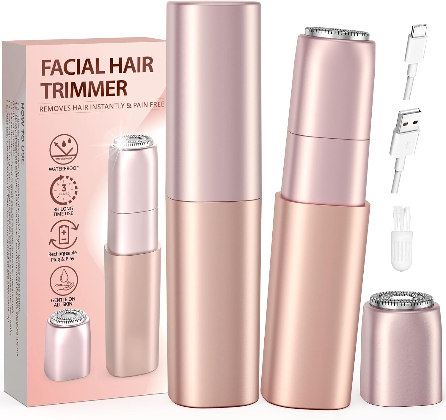 Detalle de IFANZETECH IFAN263J Facial Hair Remover, Rose Gold, USB-C Rechargeable