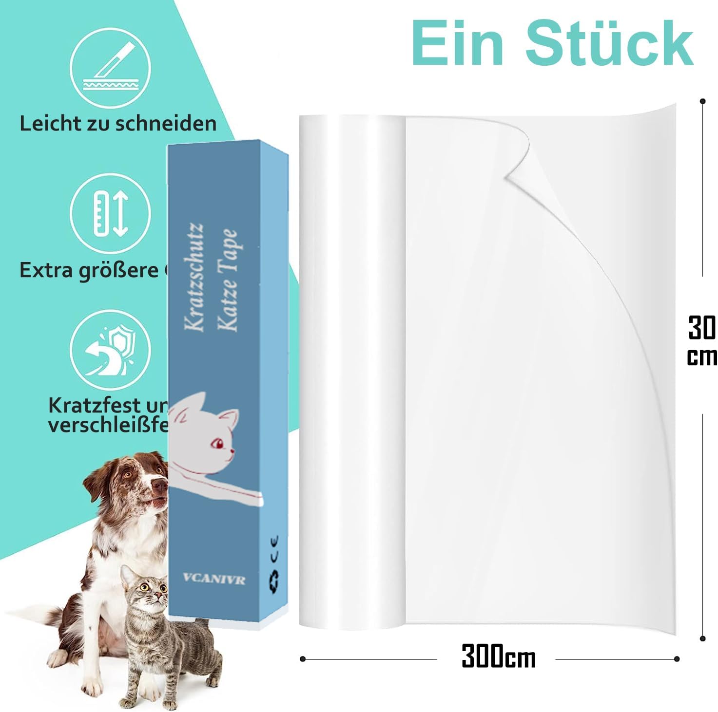 Thumbnail 1 de VCANIVR Kratzfolie Katzen selbstklebend, transparent (30 cm x 3 m) zum Kürzen für Sofa, Möbel & Türen