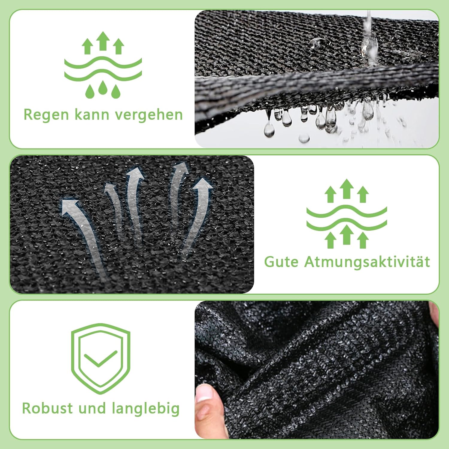 Detalle de Schattiernetz Garten 2x5 m – rechteckig, wasserdurchlässig, luftdurchlässig, UV-beständig