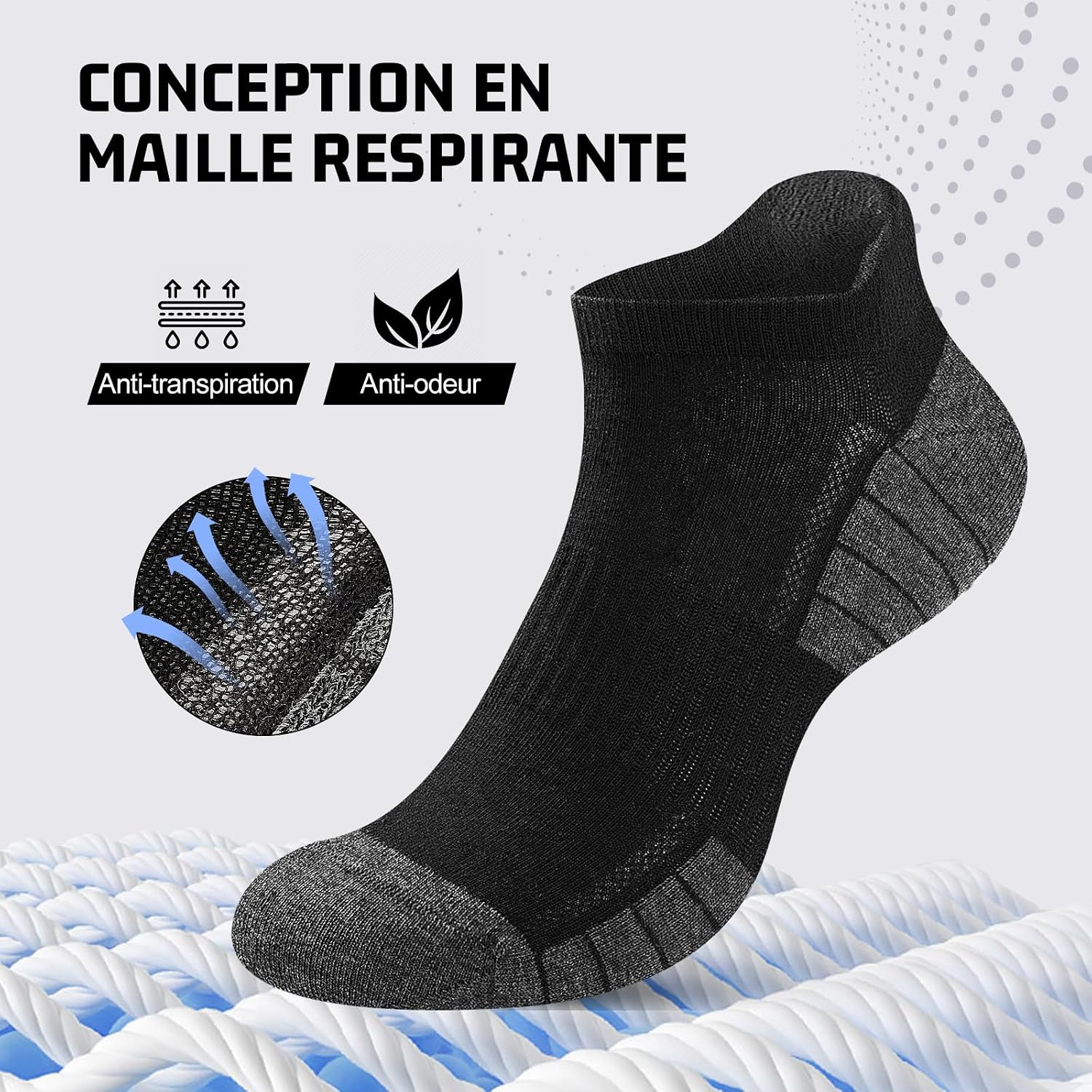 Detalle de Effeet 10 Paires Chaussettes Basses Homme Femme – Coton Respirant, Antidérapantes, Sport Unisexe