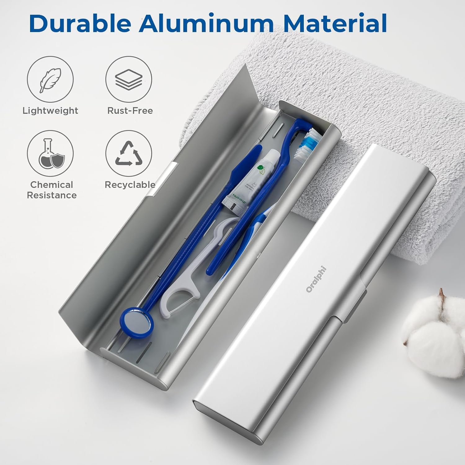 Detalle de Oralphi Wider Aluminium Toothbrush Case – Durable Travel organiser for Manual Toothbrushes