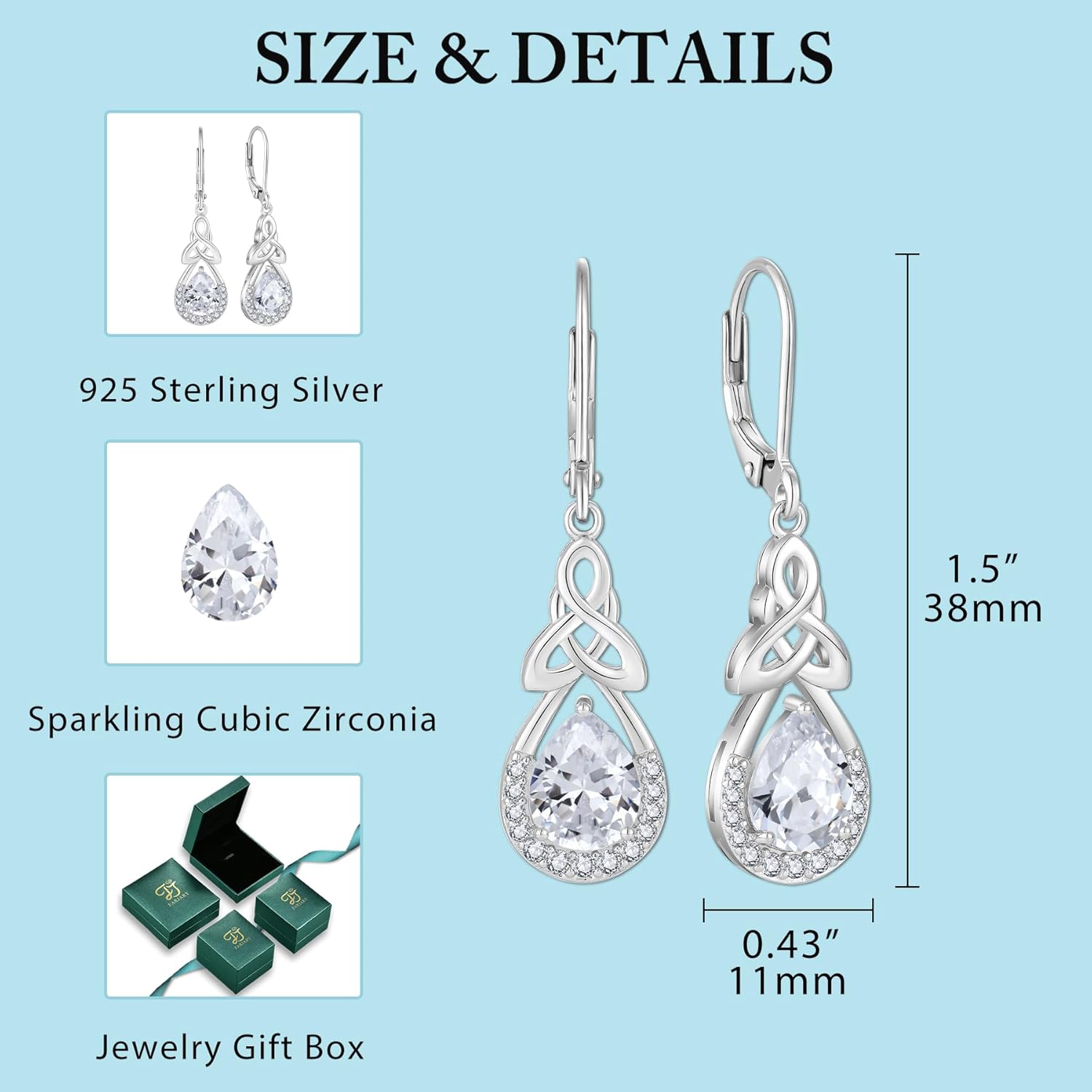 Thumbnail 5 de FJ Keltischer Knoten Ohrringe für Damen aus 925 Sterling Silber mit Unendlichkeit & Geburtsstein