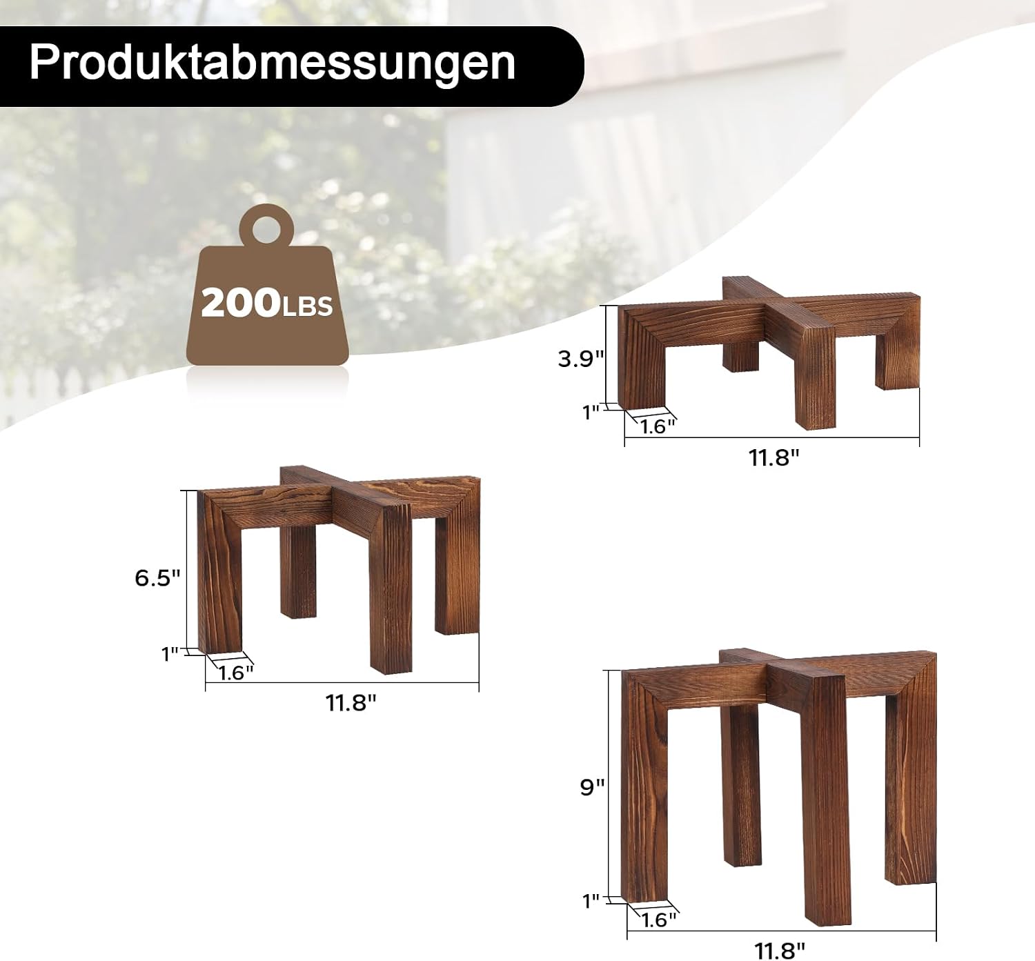 Detalle 2 de Yedcxup plantenstandaards van hout, set van 3 in drie hoogtes met X-design