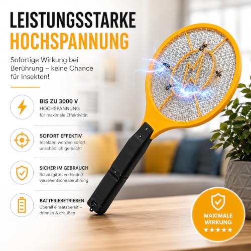 Detalle de XXL Elektrische Fliegenklatsche – Langer Griff (Gelb, 43,5 cm) von TK Gruppe Timo Klingler