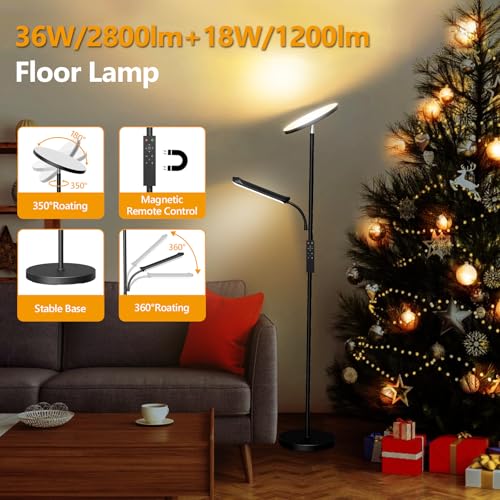 Detalle de Lampadaire LED 42W sur pied LUCKEA – lumière dimmable 2700–6500K avec télécommande et contrôle tactile