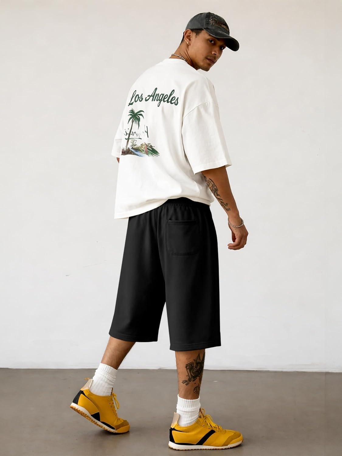 Detalle de JMIERR 2026 Men's Baggy Sweat Shorts: Lightweight, Knee-Length Comfort for Everyday Activities