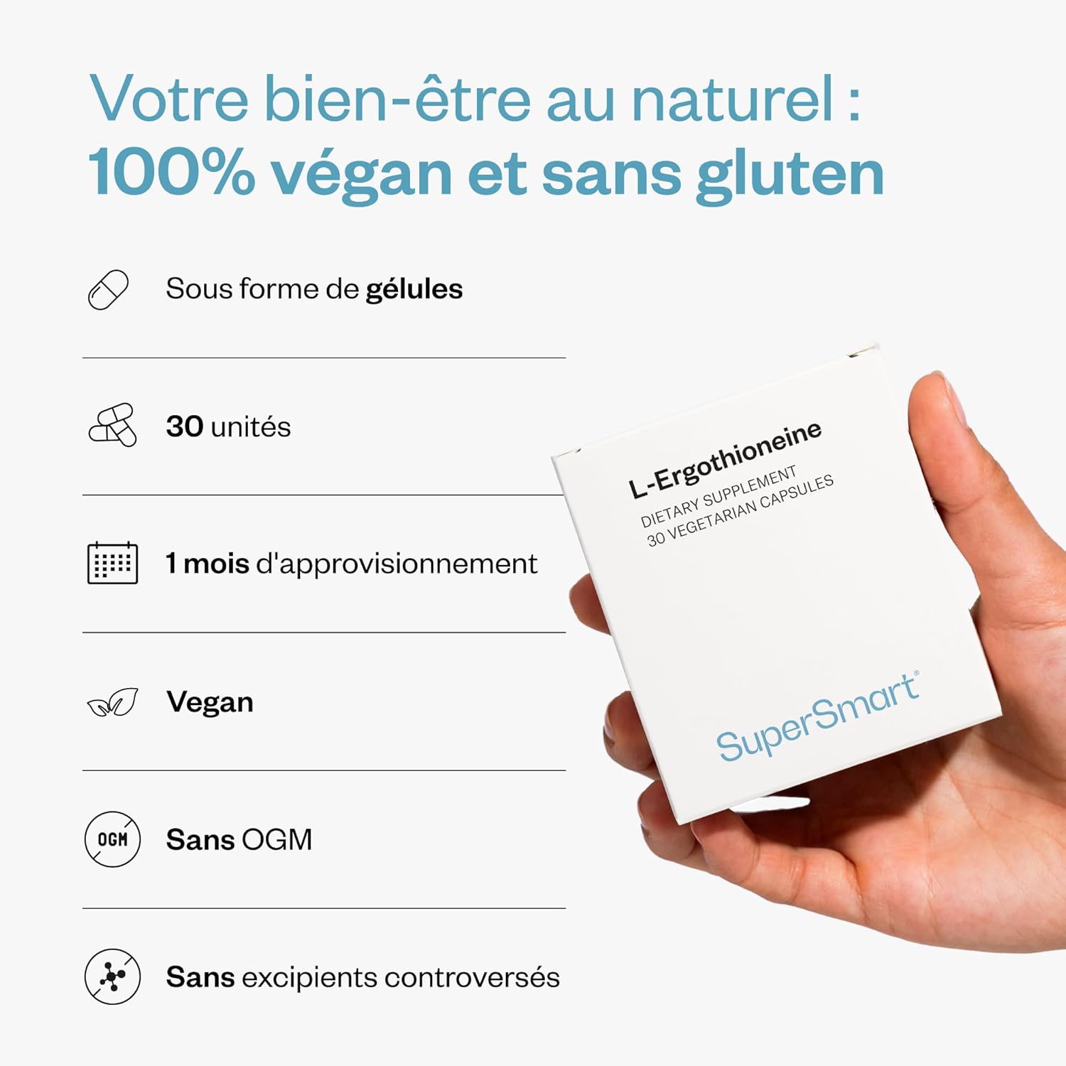 Thumbnail 4 de Supersmart L-ergothionéine 5 mg (extrait naturel de champignons) – 30 gélules végétariennes