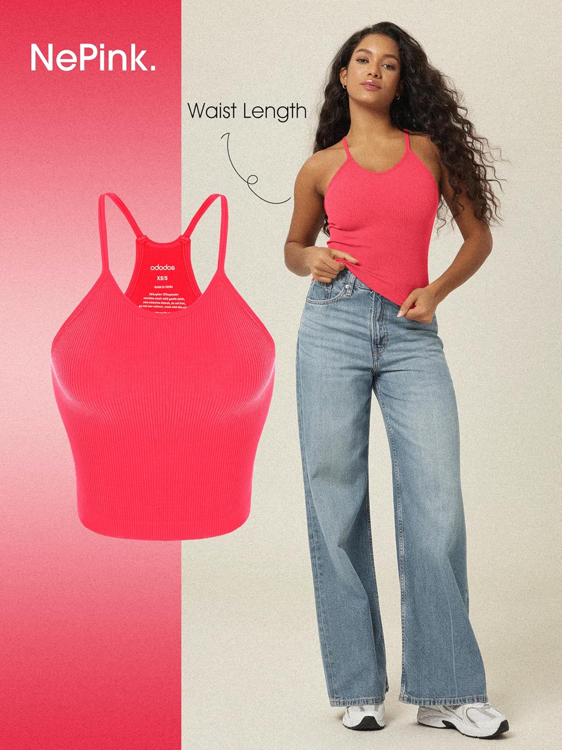 Thumbnail 3 de ODODOS Women’s Crop 3-Pack Seamless Rib-Knit Camisole Crop Tank Tops