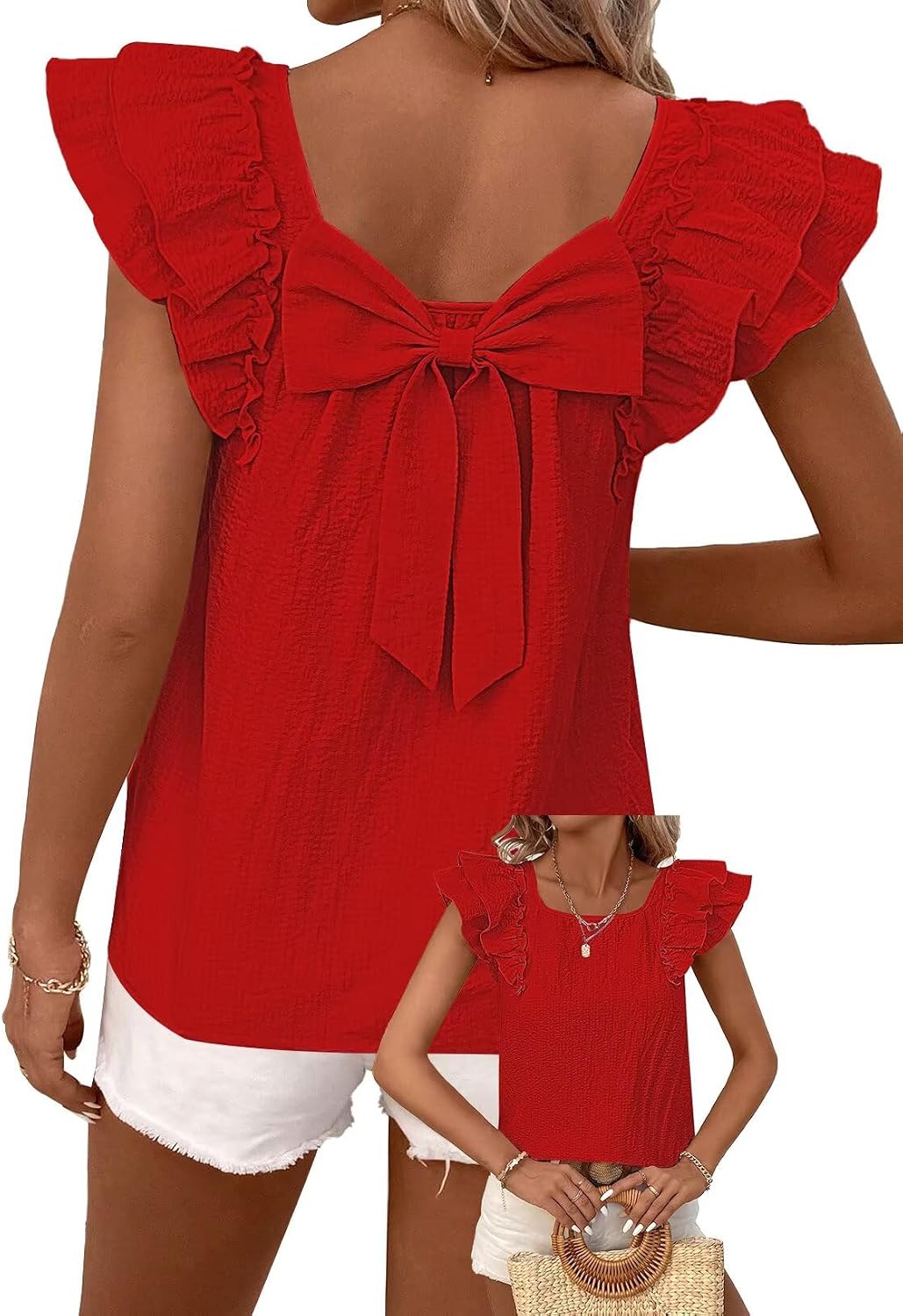 Detalle de Falechay Bow Tie Back Babydoll Chiffon Top for Women