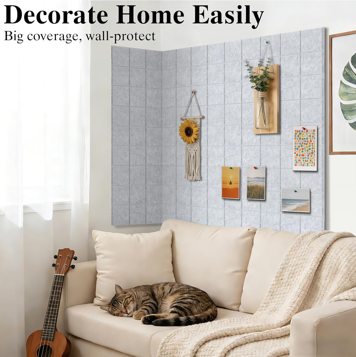 Thumbnail 2 de Uoisaiko Cork Wall Board 30 x 30 cm with 6 Adhesive Felt Panels and 30 Push Pins (Light Grey)