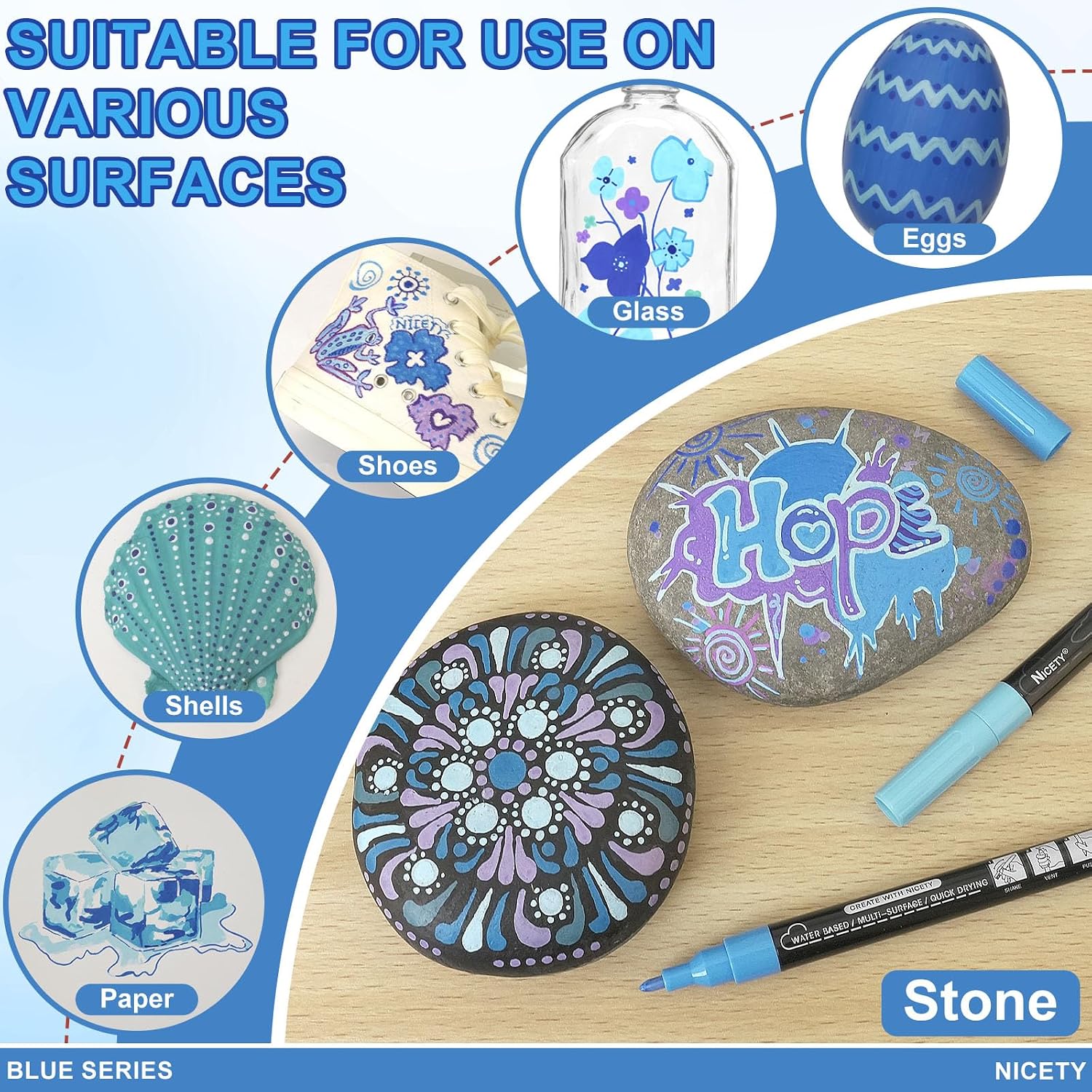 Detalle de Nicety 32 Colours Acrylic Paint Pens (Skin Tones) - Dual-tip brush and fine markers for rock, stone, ceramic and more