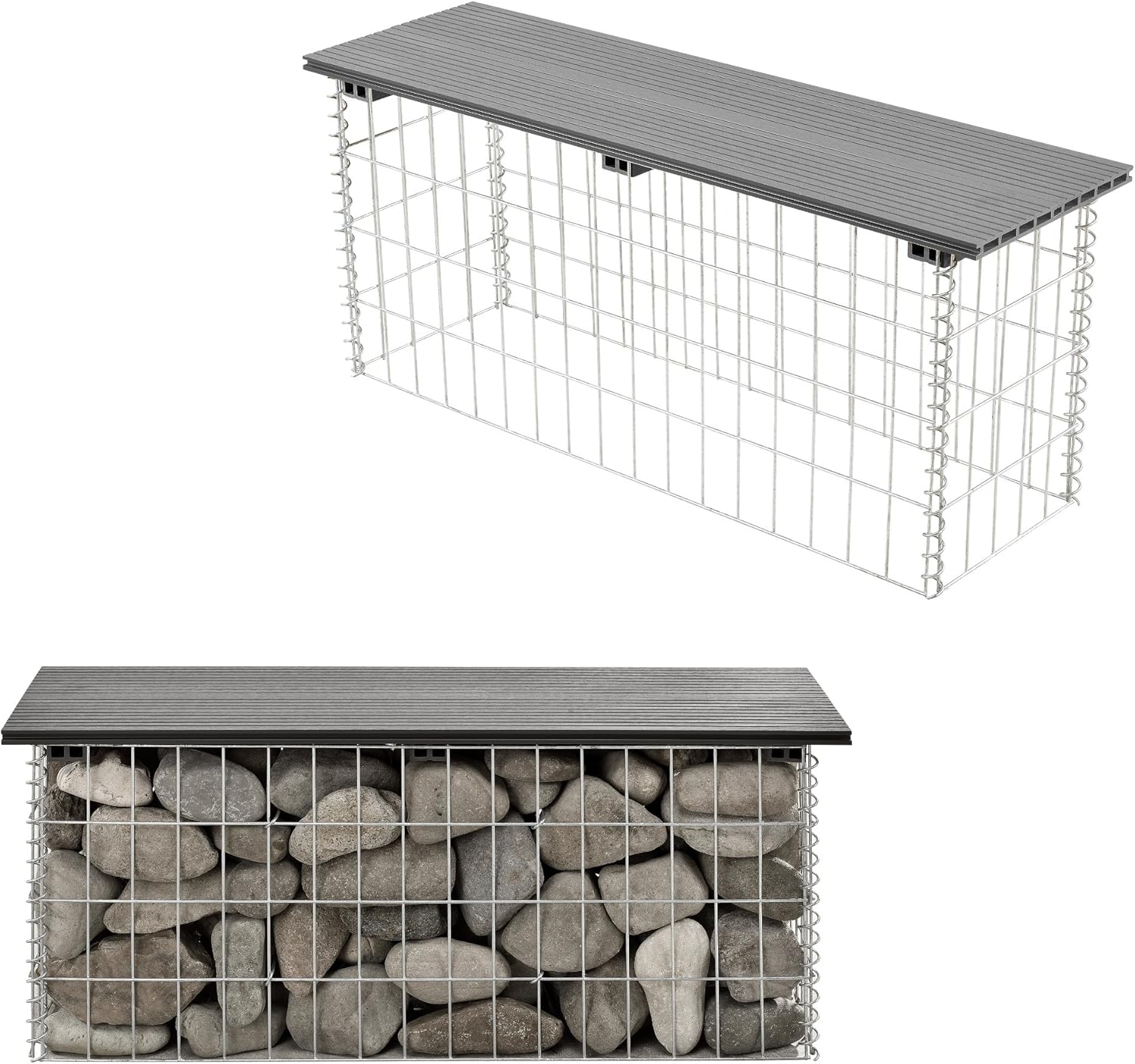 Thumbnail 3 de pro.tec Banc de jardin en gabion avec assise en WPC gris (100 x 30 x 45 cm)