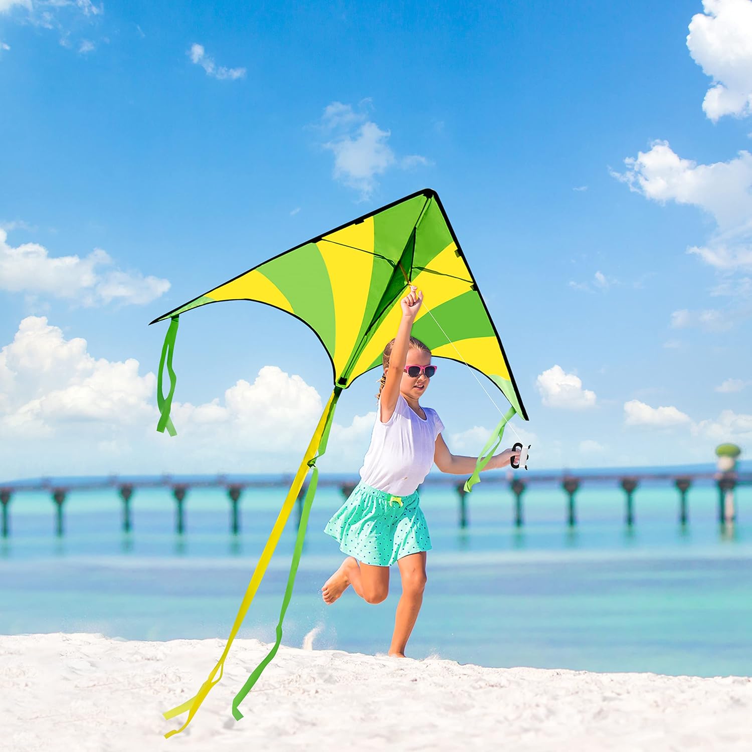 Thumbnail 1 de JOYIN 2 Packs Large Delta Kites – Green and Multicolor, Easy to Fly for Kids and Adults
