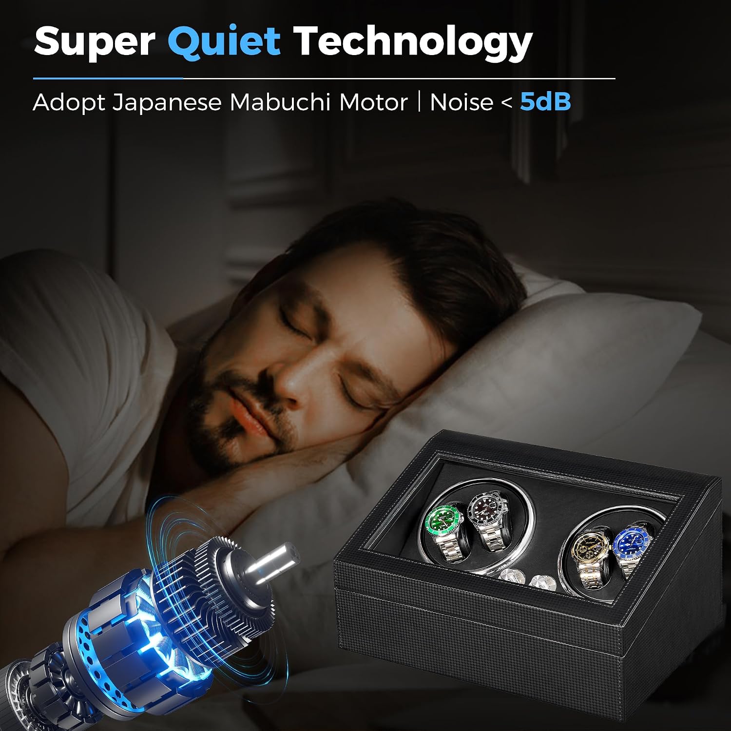 Thumbnail 3 de ANWBROAD Watch Winder for Automatic 4 Rotating Modes USB and LED Backlight