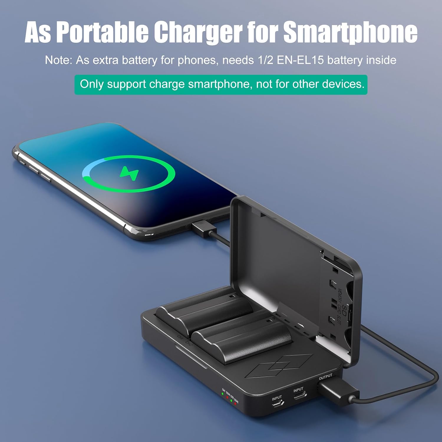Detalle 2 de JYJZPB EN-EL15C Battery & Dual Charger Case (2-pack, 2280mAh) for Nikon Z & D cameras