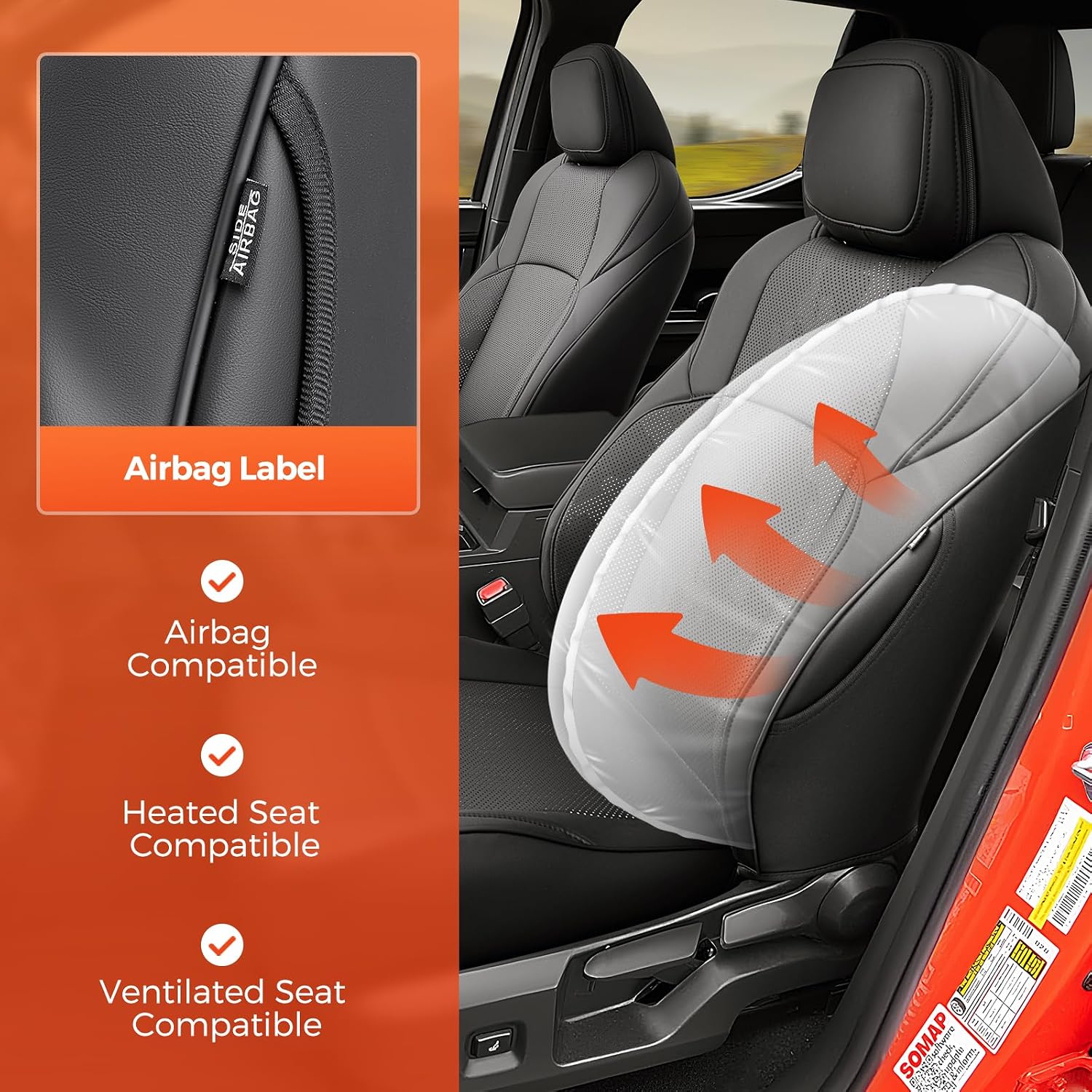 Thumbnail 5 de DiffCar Seat Covers for Toyota Tacoma 2024–2026 Four-Door (Gas Only) – Black Camouflage Faux Nappa Leather, Full Coverage