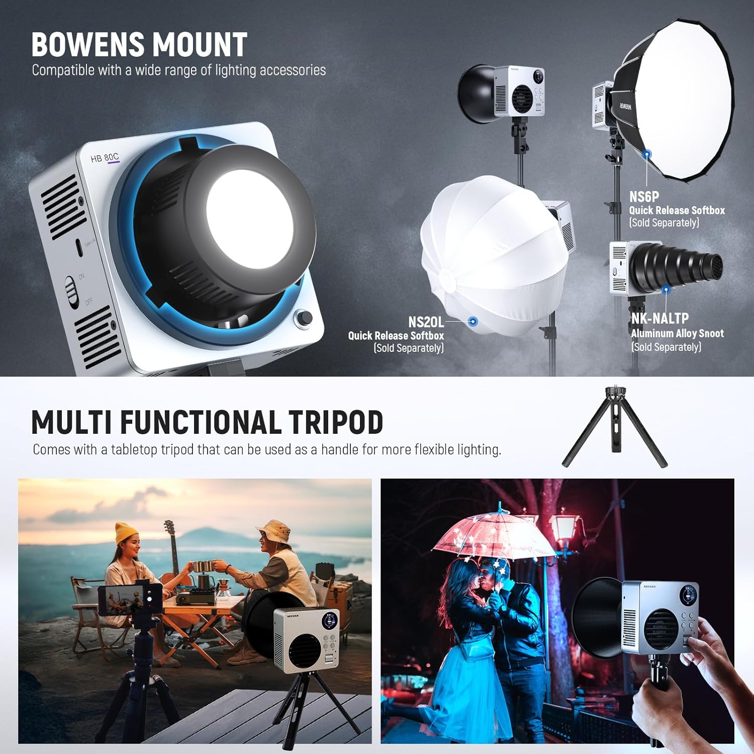 Detalle 2 de NEEWER HB80C RGBWW LED Video Light with Built-in 72Wh Battery & Bowens Mount