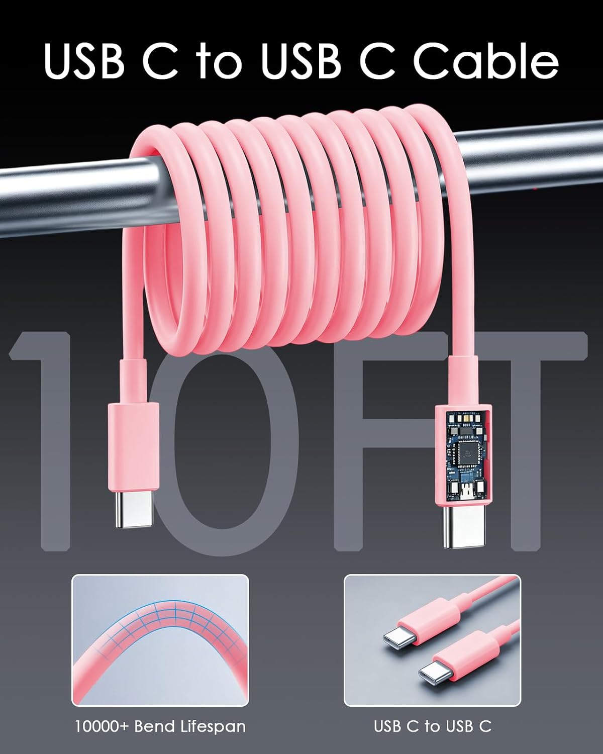 Detalle 2 de AISNI CA-43T USB-C Charger 3-Pack, 20W Adapters, 6 ft Cables, Light Pink
