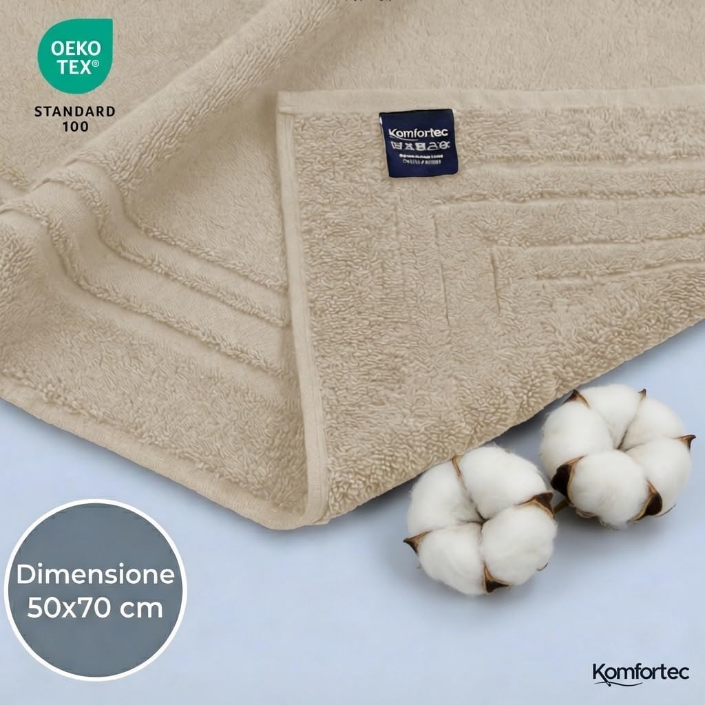 Thumbnail 6 de Komfortec Set di 2 Tappetini da Bagno 50x70 cm Beige in cotone 600 g/m², assorbenti e asciugatura rapida
