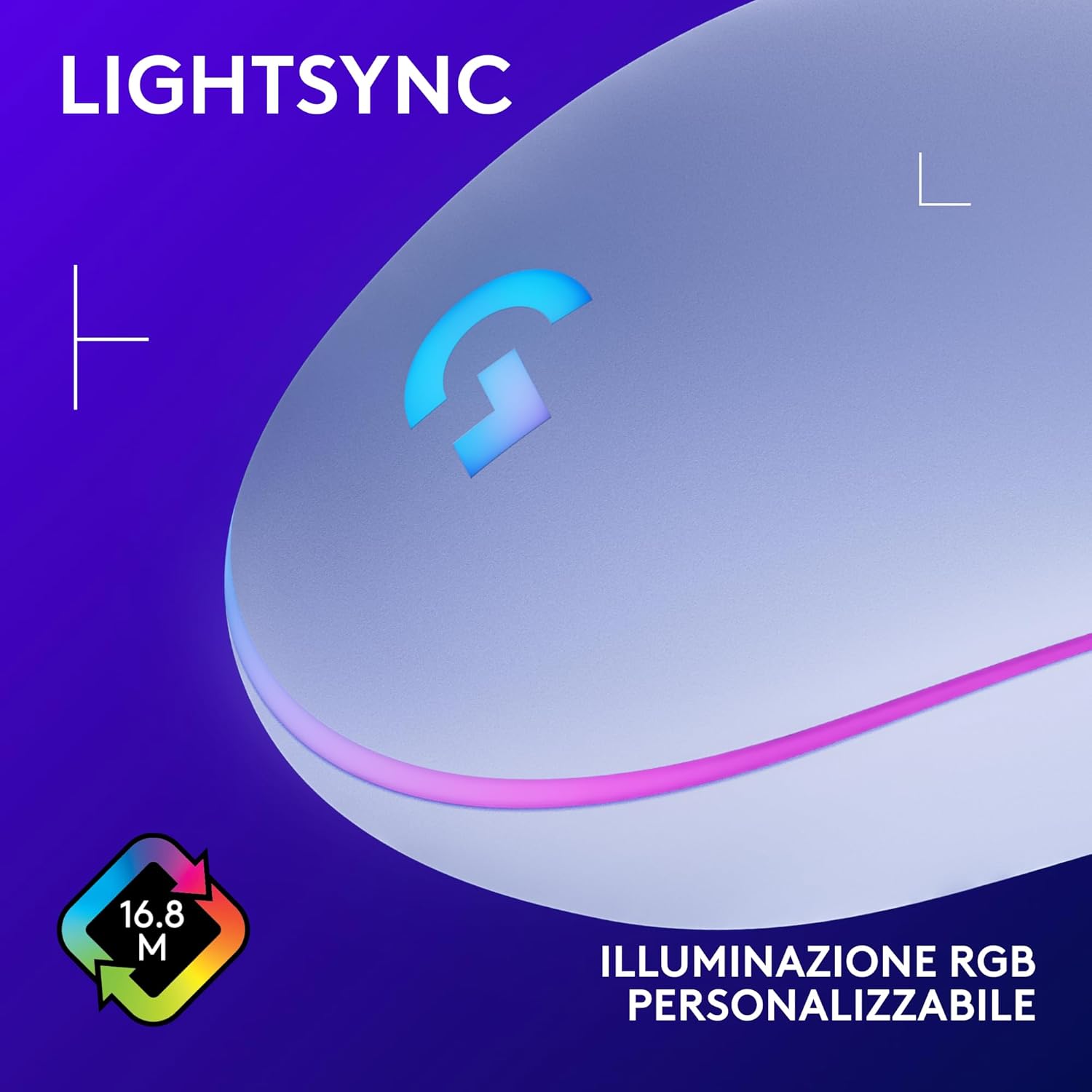 Detalle 2 de Logitech G G203 LIGHTSYNC RGB gaming mouse con illuminazione personalizzabile e sensore fino a 8.000 DPI (lilla)
