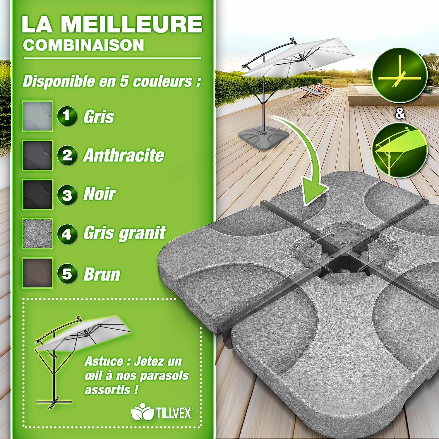 Thumbnail 5 de tillvex Lestage & Dalles Carrées pour Parasol Déporté : base remplissable et modulable en granit synthétique