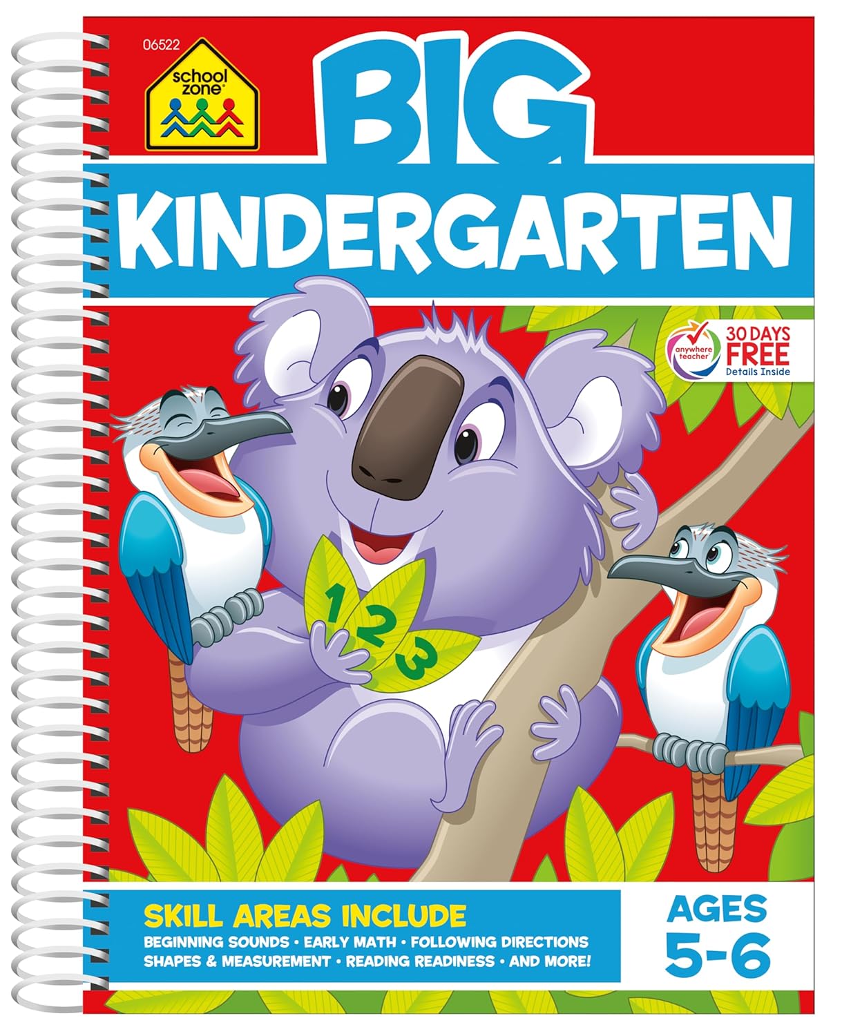 Detalle de School Zone Big Kindergarten Workbook, Spiral-Bound Activities for Reading, Writing and Math