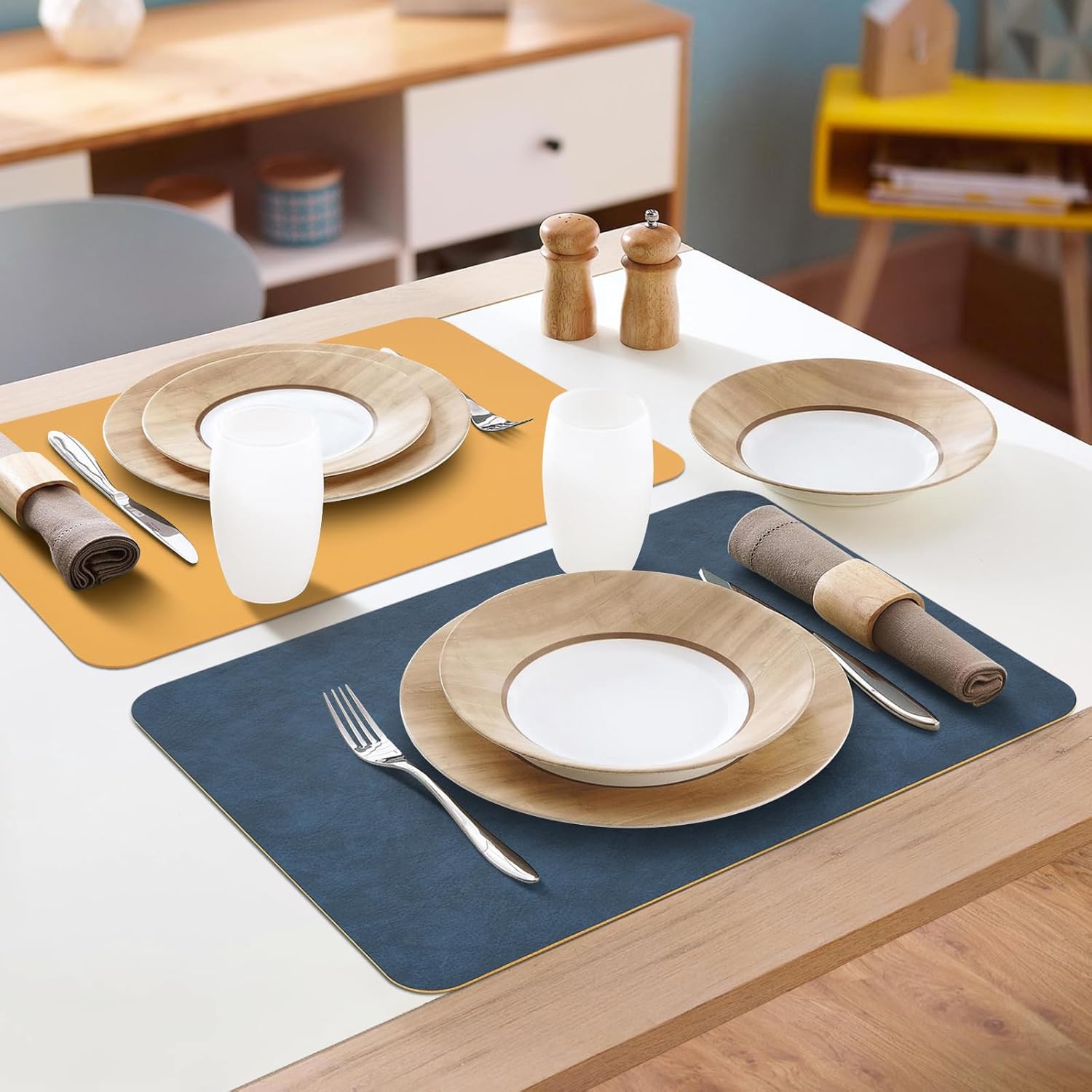 Thumbnail 5 de APLKER Set de Table en Cuir Lot de 6 – 43 x 30 cm, bleu et jaune