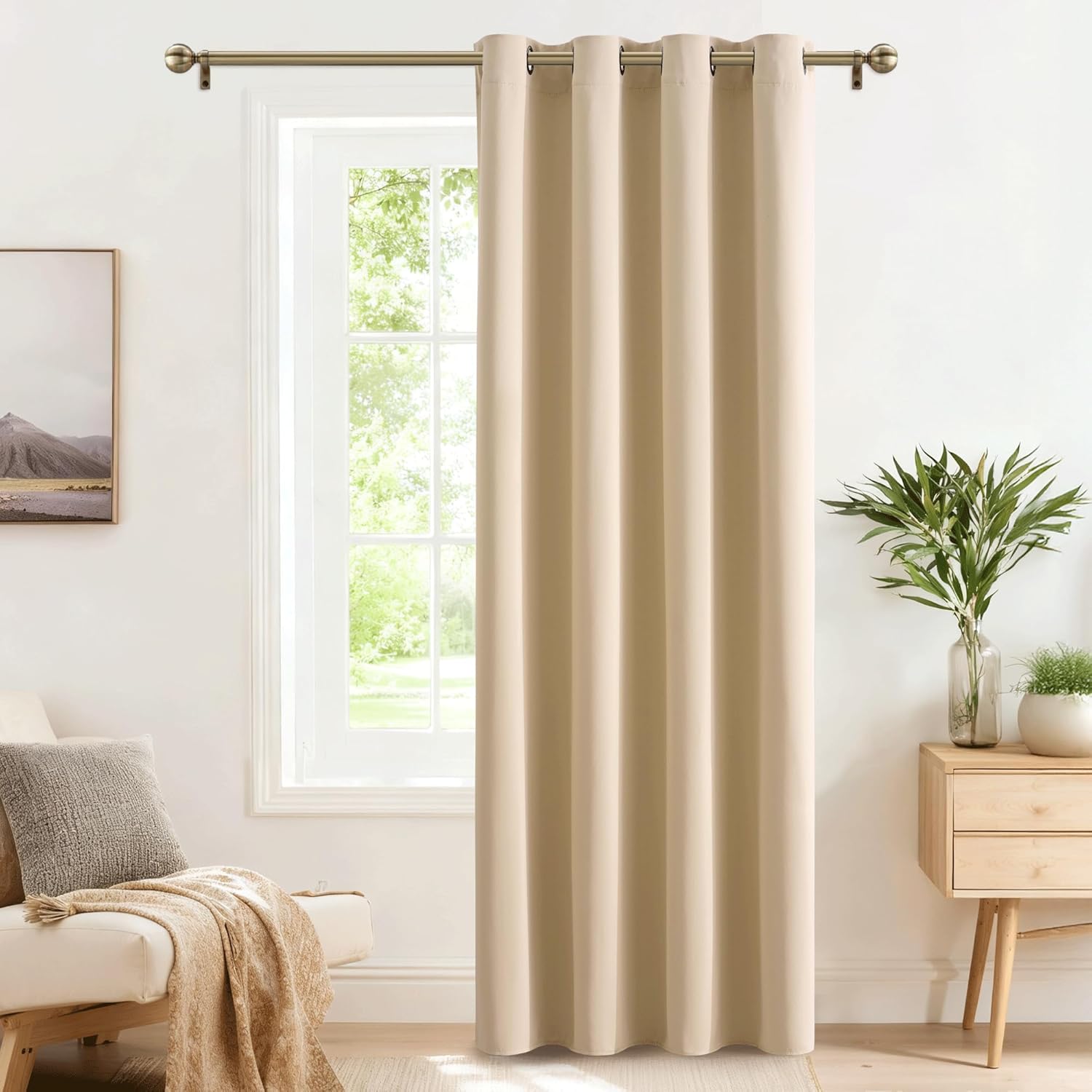 Detalle de PONY DANCE Beige Eyelet Curtain: Long Thermal Insulated Panel for Room Darkening