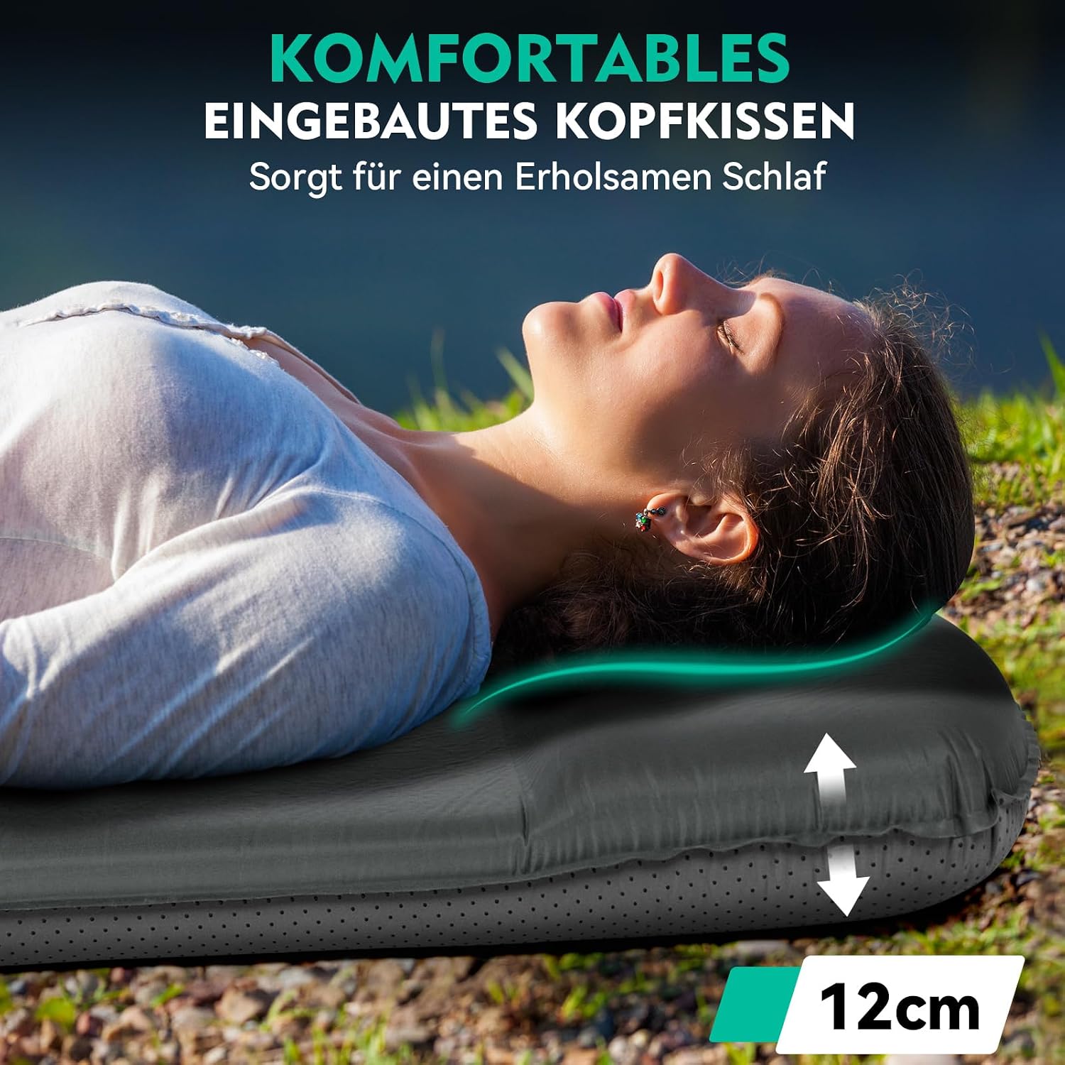 Thumbnail 3 de HIKENTURE Isomatte selbstaufblasend (8 cm) mit eingebettetem Kissen für Camping & Wandern