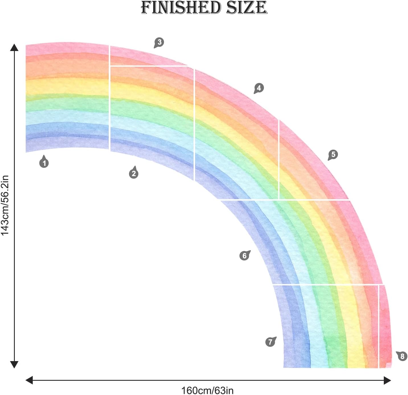 Detalle 2 de Supzone Wandtattoo Regenbogen Groß 143 x 160 cm