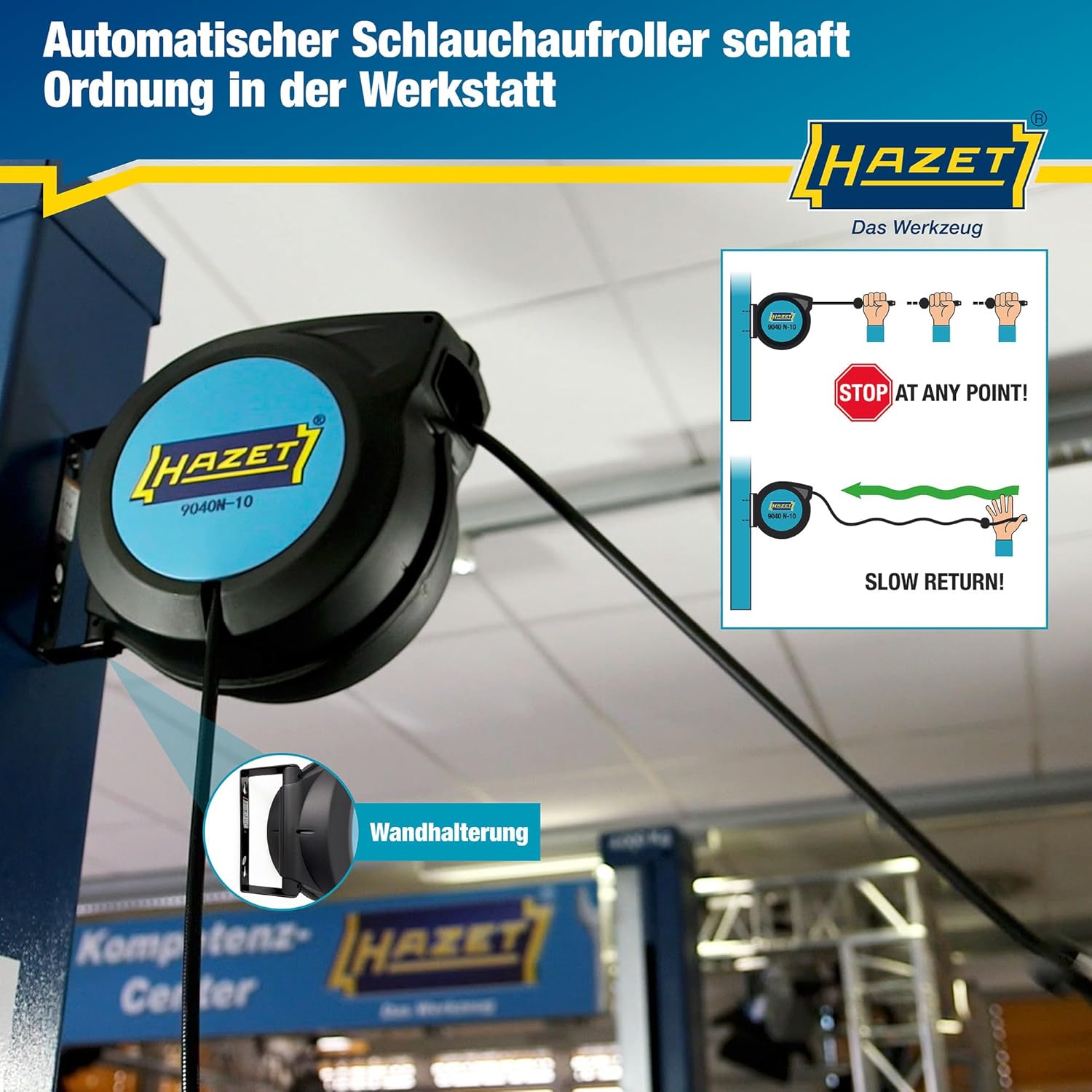 Detalle 2 de HAZET Schlauch-Aufroller 9040N-10 – 15 m Schlauchlänge, 10 mm Innen-Durchmesser, 20 bar