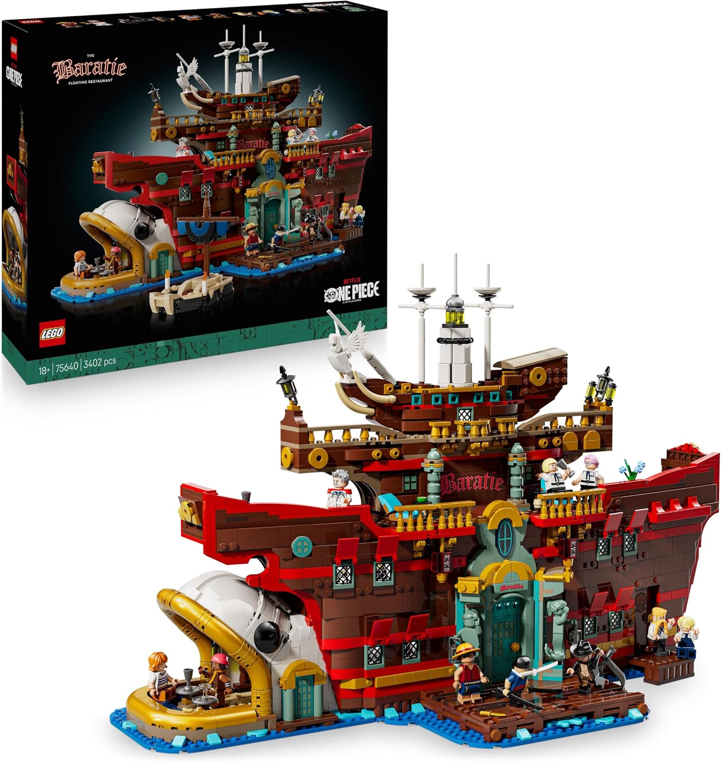 Detalle de LEGO ONE PIECE 75640 Het drijvende restaurant Baratie bouwset met 10 minifiguren