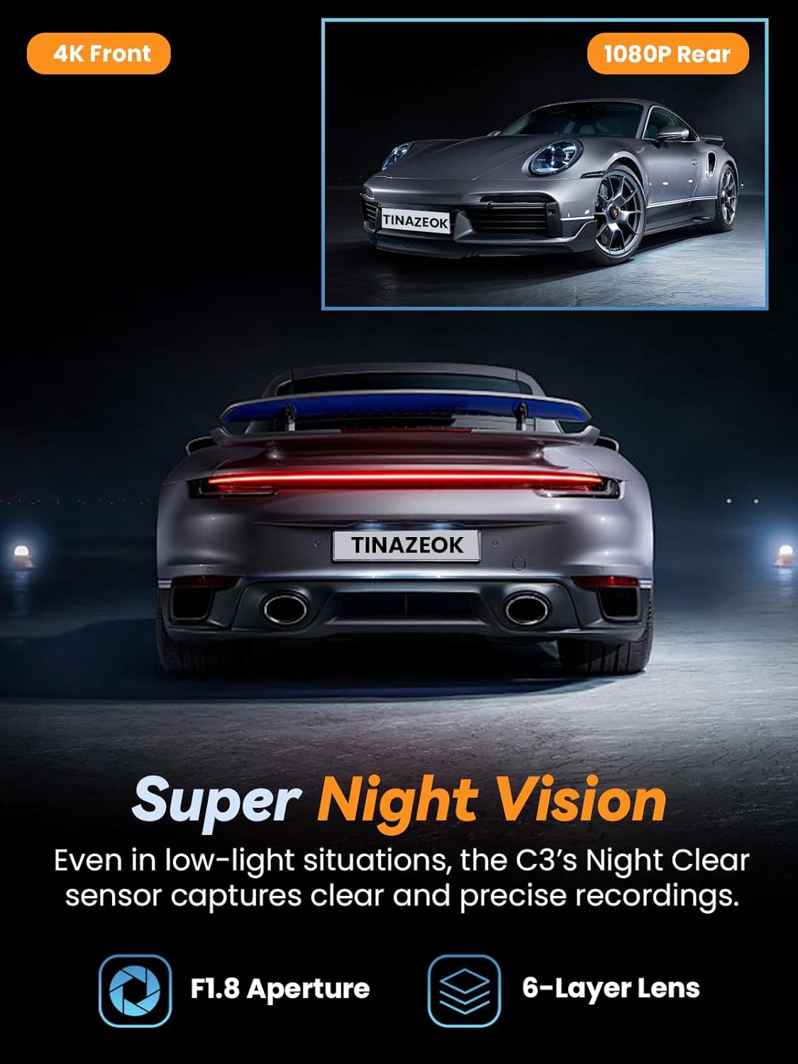 Thumbnail 5 de TINAZEOK C3 4K+1080P Dual Dash Cam