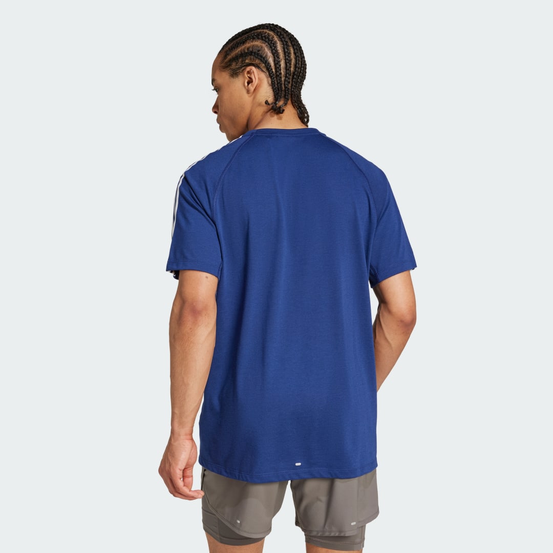 Detalle 2 de Camiseta Own the Run 3 bandas de Adidas — azul, para entrenamiento diario