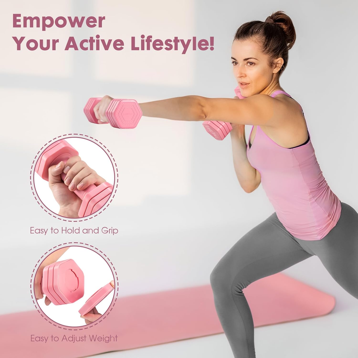 Thumbnail 2 de EQUIPRO Adjustable Dumbbell Set (4 in 1) — 2 lb to 5 lb Women’s Home Weights with TPU Soft Rubber Handle