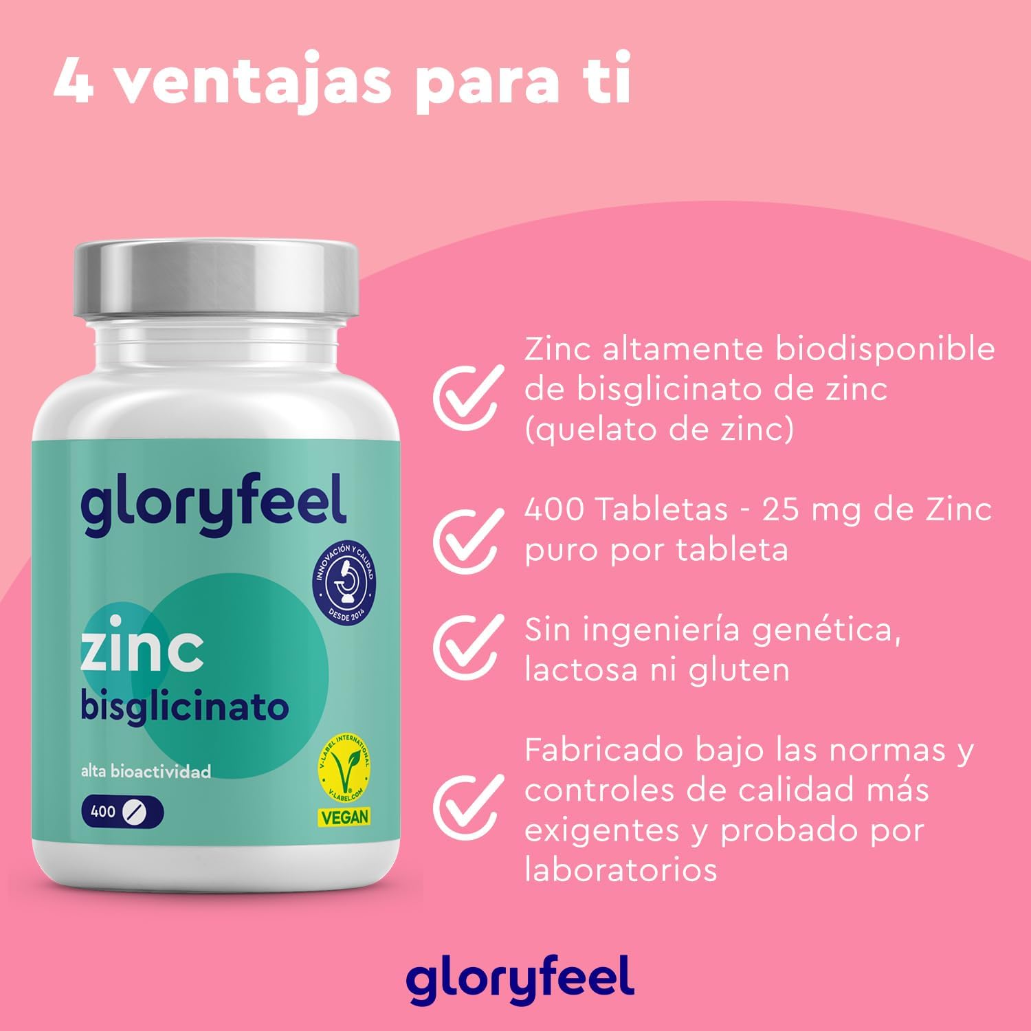 Detalle 2 de Zinc 25mg 400 tabletas Bisglicinato 💊