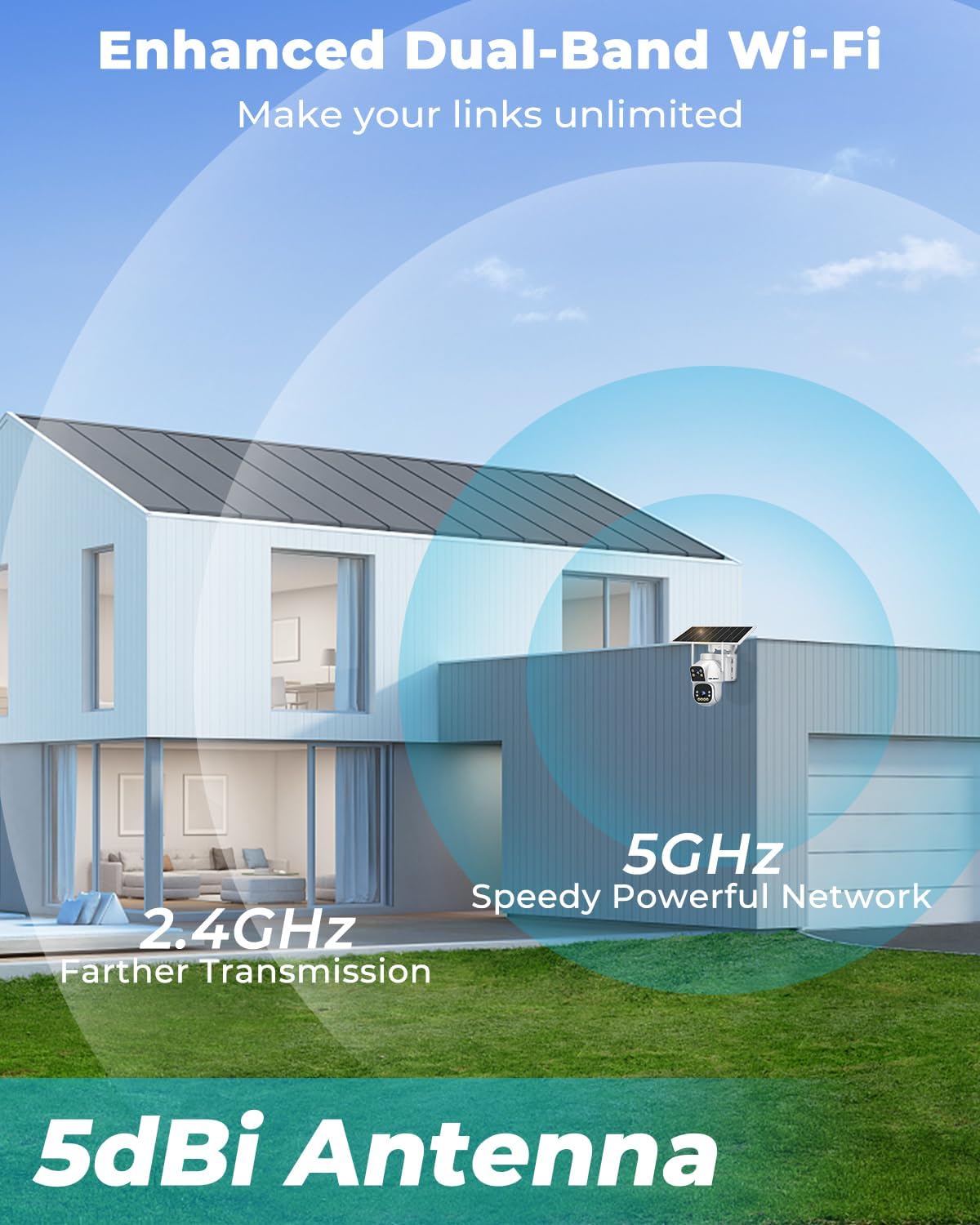 Detalle 2 de GENBOLT Solar WiFi Security Camera Outdoor Wireless with Dual Lens Spotlight, Dual View & PIR