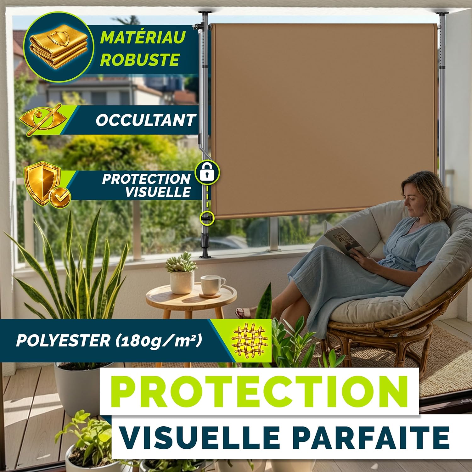 Thumbnail 2 de Store vertical tillvex 200 x 310 cm taupe avec manivelle, sans perçage