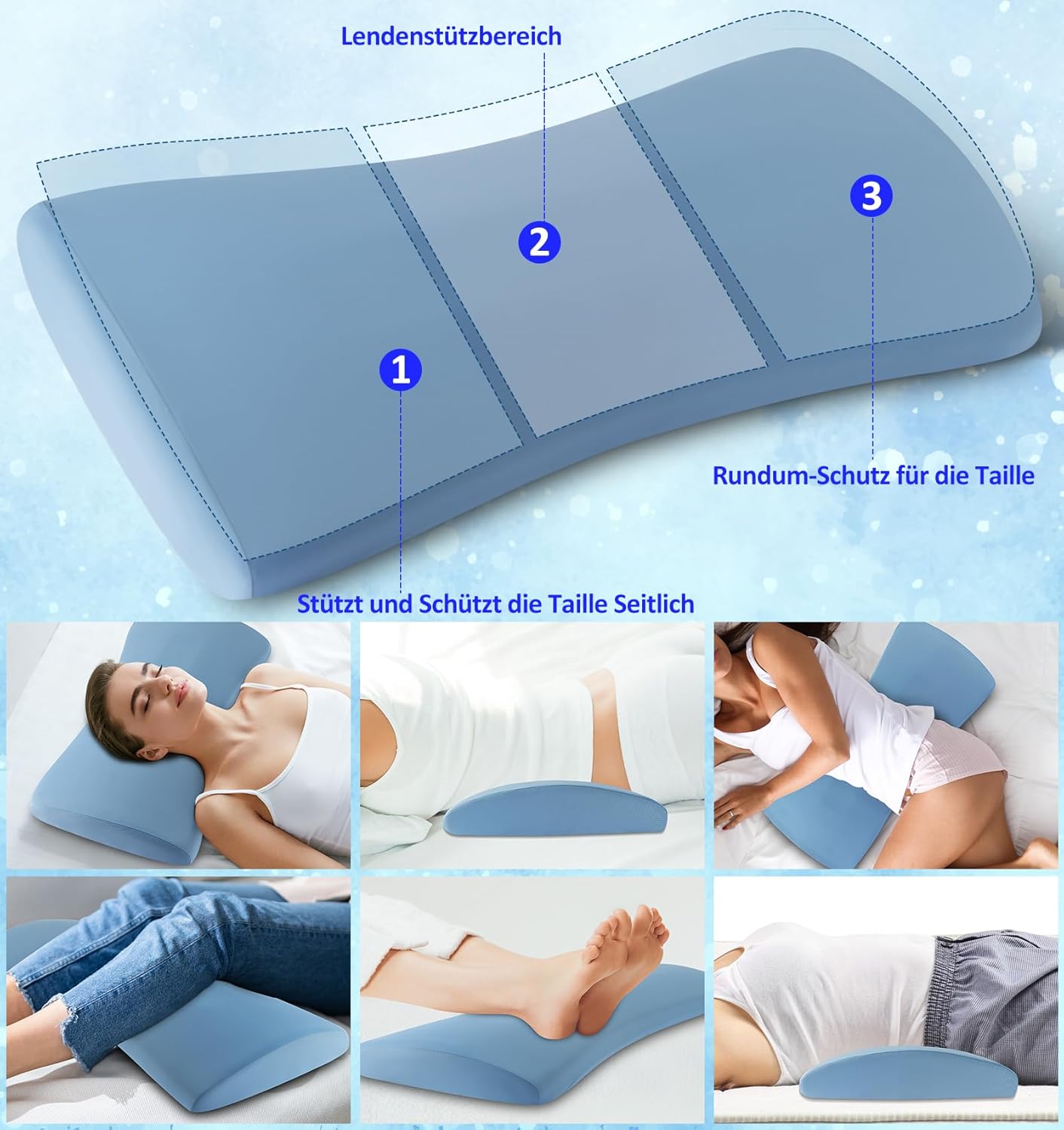 Detalle 2 de Hypuno orthopädisches Lendenkissen mit Memory-Schaum für Bett & Sofa – kühlender, abnehmbarer Bezug