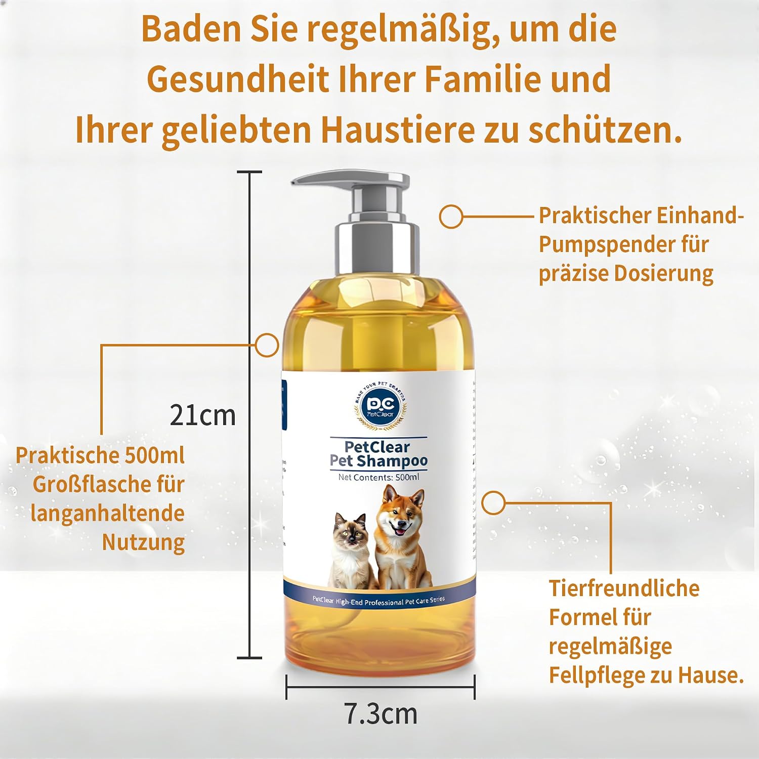 Detalle de PETCLEAR Hundeshampoo mit Kokosöl 500 ml – pH-neutral, hypoallergen & leicht auszuspülen